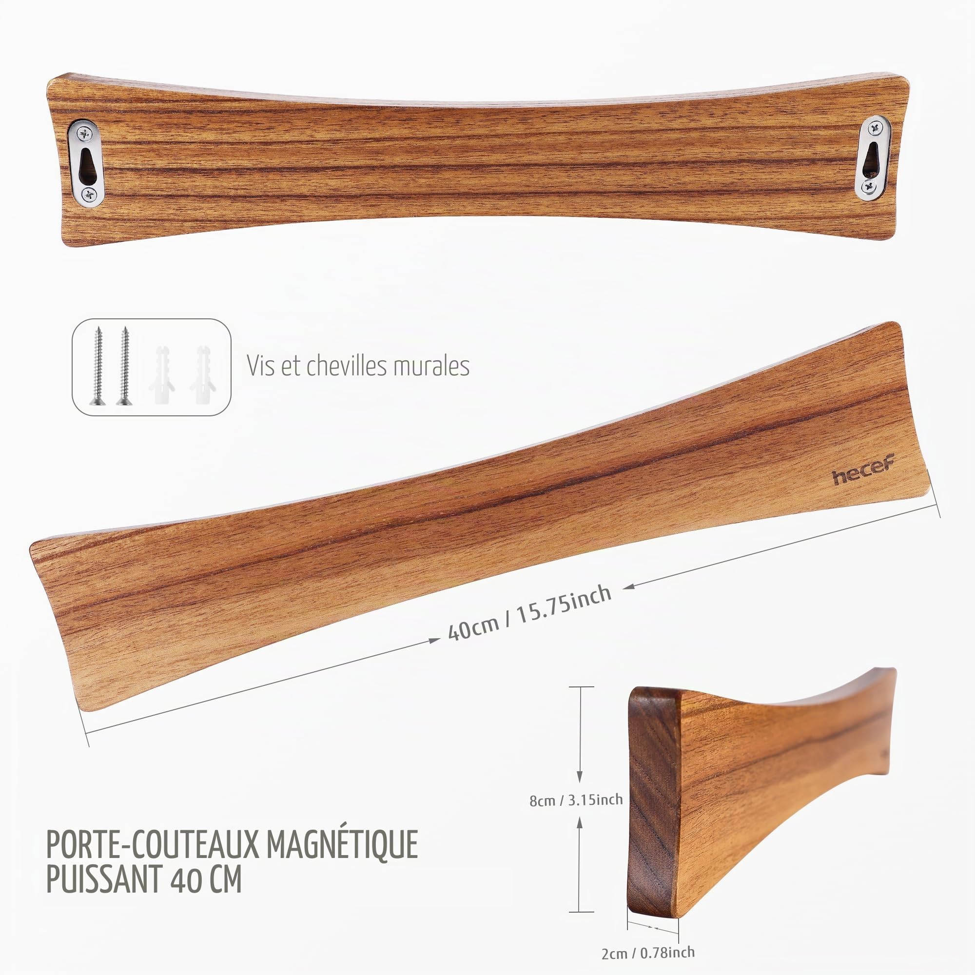 hecef Barre Magnétique pour Couteaux et Ustensile – Support Porte Couteaux Aimanté en Bois Stable, Aimant Couteau Mural – Ailes de Papillon Design (40,6 * 8cm)