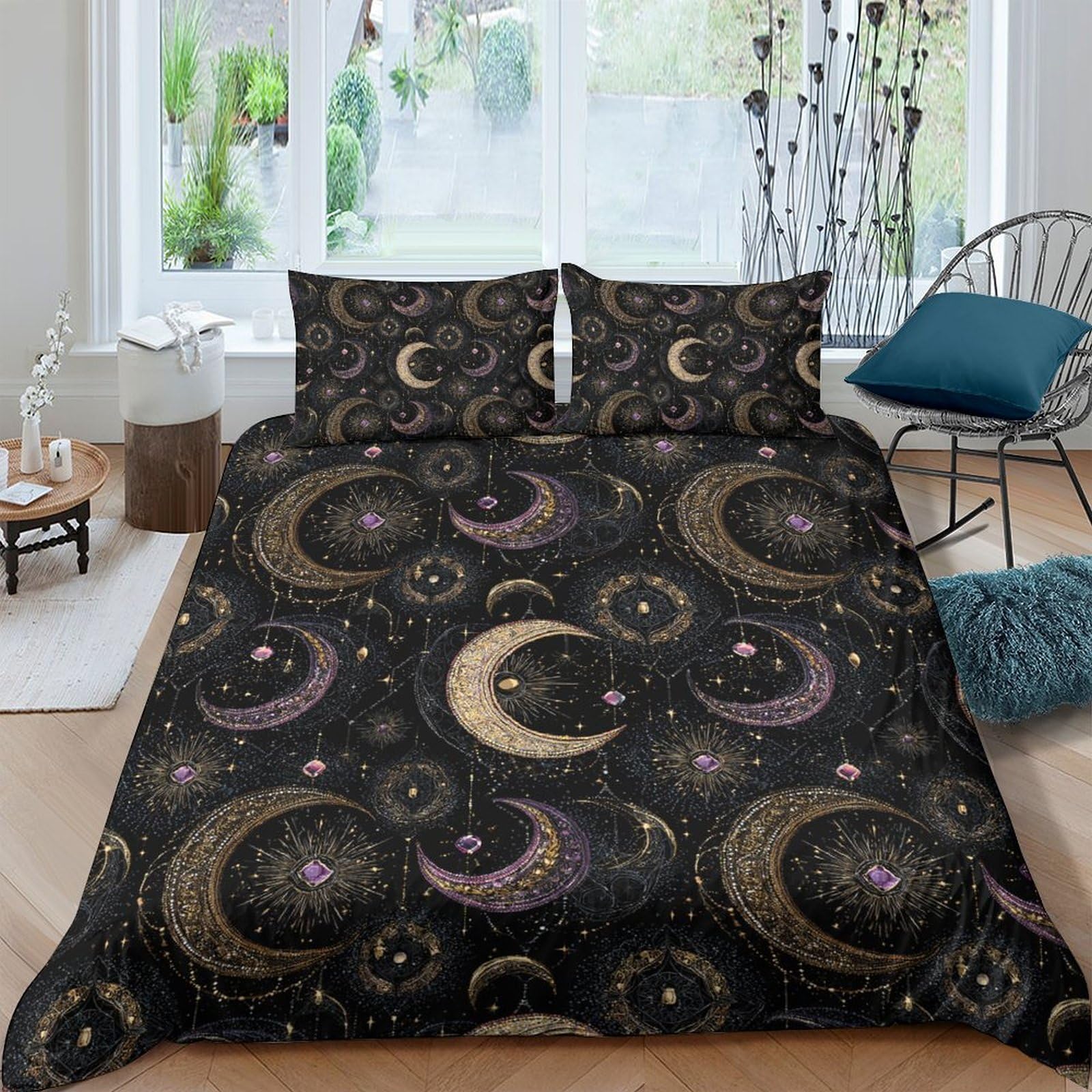 Ctjqhvkz Style-10 3D Printed Moon Starry Night Fitted Sheet Microfiber Soft Black Cosmic Mandala Mattress Cover Bedroom Decor Single（135X200cm）
