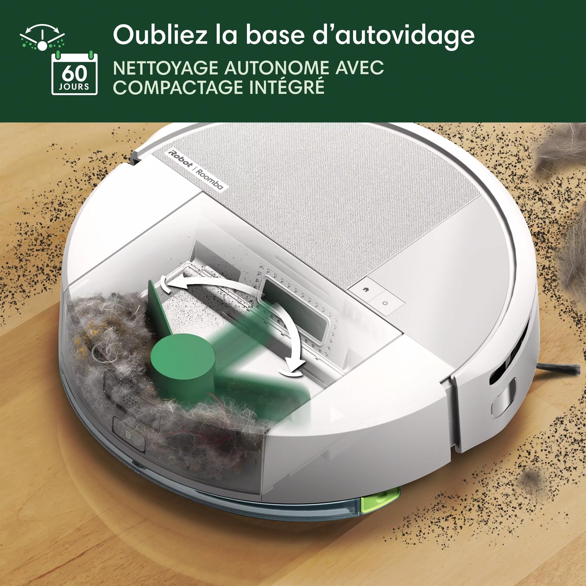 iRobot Roomba 205 DustCompactor Combo Robot - Compacte automatiquement Les débris à l’intérieur du robot jusqu'à 60 Jours - Sans sac - Clearview LiDAR - 7KPa - Se Recharge et reprend Le Travail -Blanc