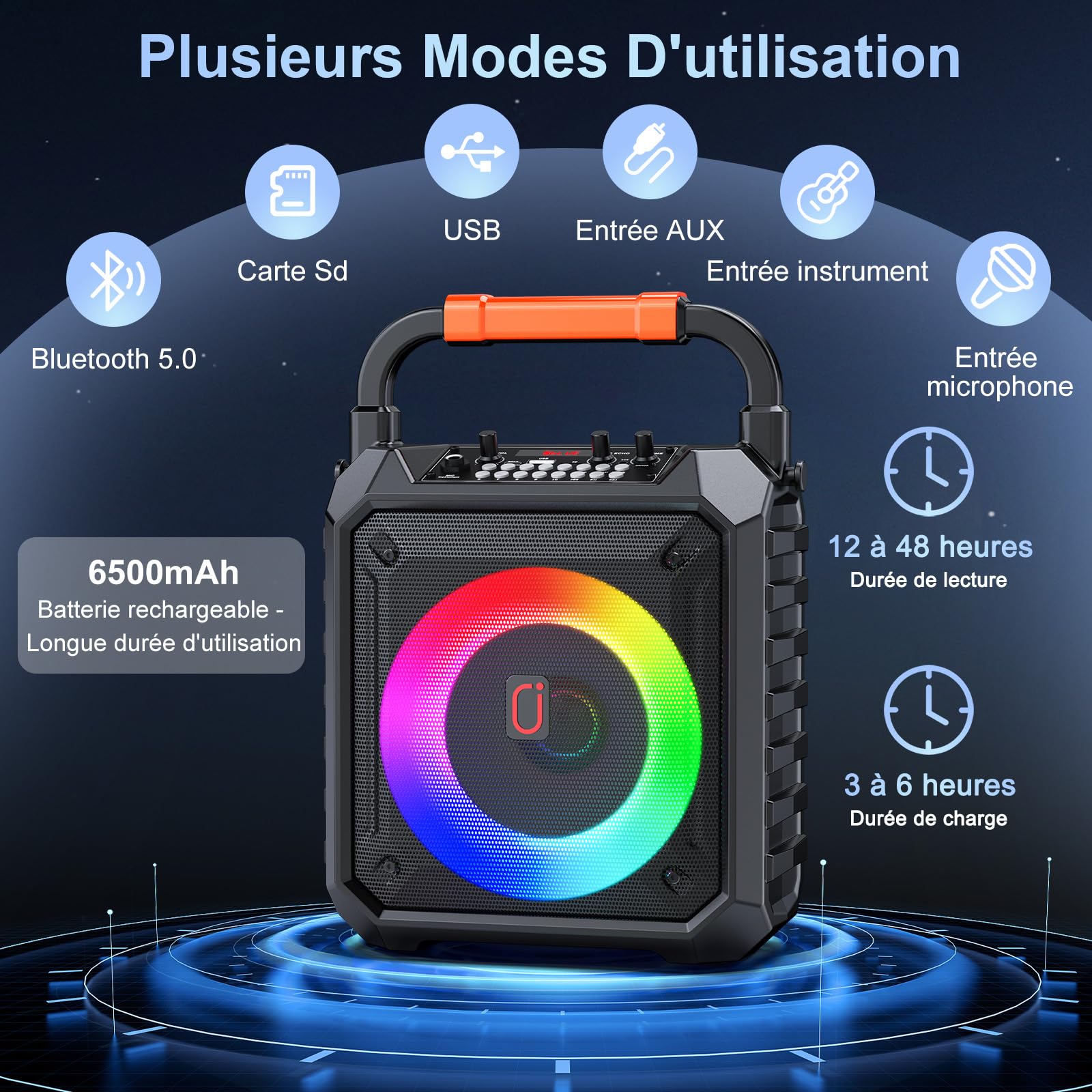 JYX Machine de Karaoké pour Adultes, 80W Enceinte Bluetooth avec 2 Micro sans Fil, Karaoke Complet avec REC/AUX/USB/TF, Équipement de Karaoke Portable pour Fêtes à Domicile/Camping en Plein Air