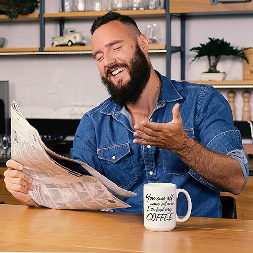 Miniatura 9 de Taza de café divertida con texto en inglés "Come Out Now" bonita taza de cerámica blanca de 15 onzas con un eslogan genial gran regalo único de
