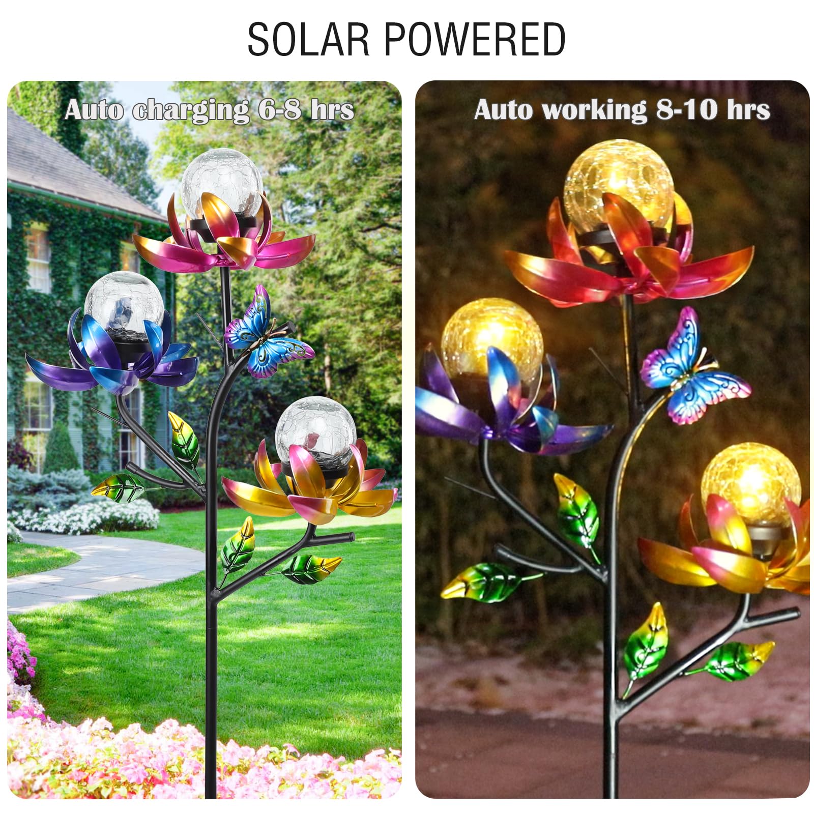 Luci solari decorative per esterni, fiori di loto a vento, paletto da giardino con palline a LED crepitanti, scultura a vento solare, decorazione artistica per cortile, prato e giardino