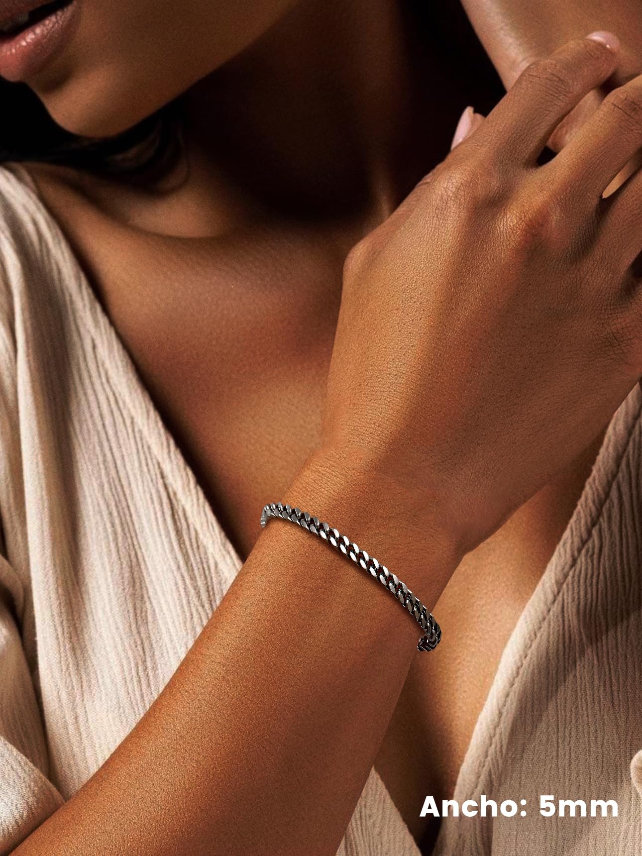 Bestyle Pulseras Cubanas Cadenas Hombre Mujer Acero Inoxidable 316L | Pulsera Eslabones 5/7/9/12mm Ancho,Plateado/Dorado/Negro,19cm/21cm/23cm Longitud Joyería para Hombres