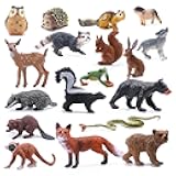 SIENON 18Pcs Forest Animals Figures Toys, Miniature Baby Woodland with Owl Hedgehog Fox Squirrel Bear Monkey Deer Wolf Snake for Kids Educational Christmas Birthday Party Gift Cake Decorations