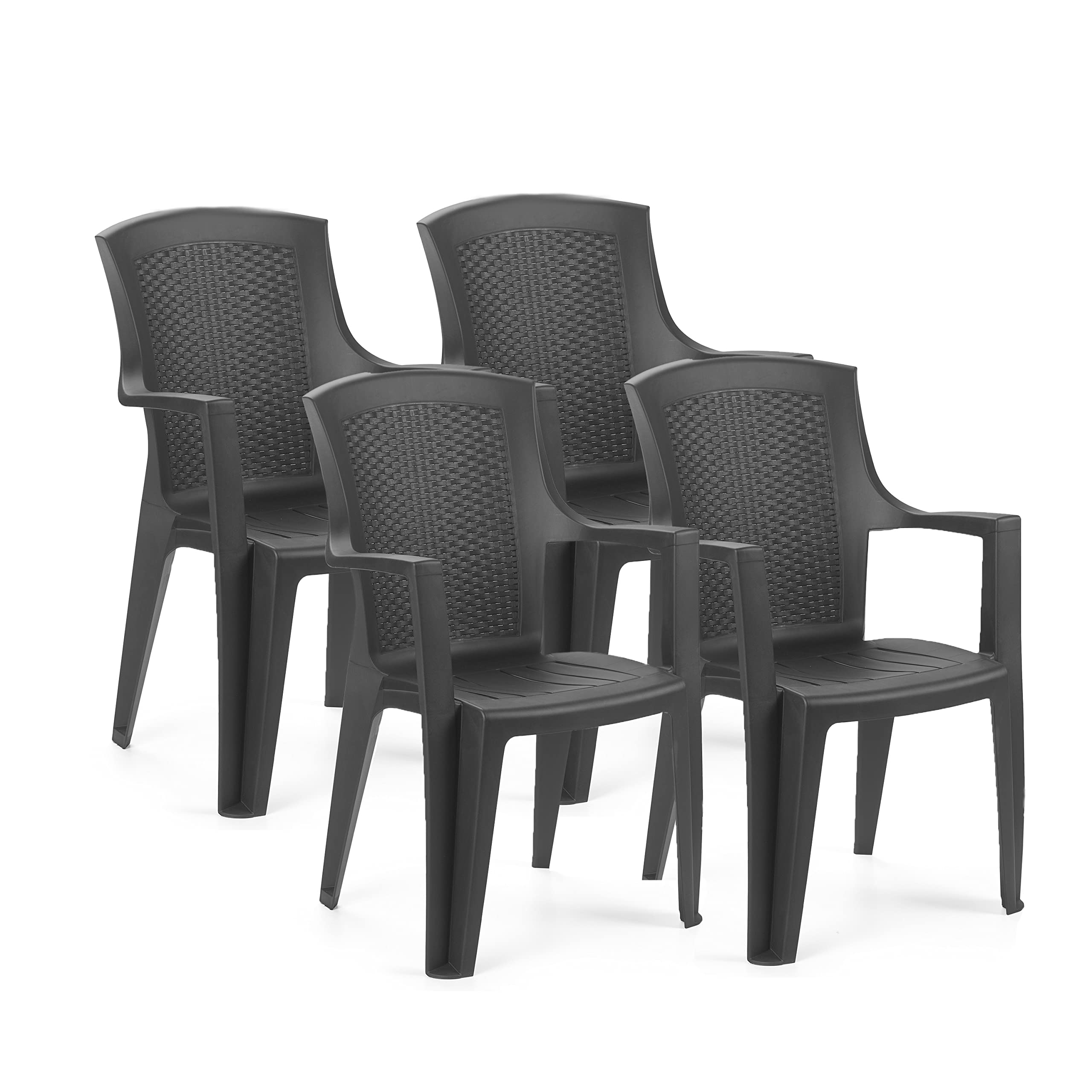 Pack de 4 Sillas Apilables Exterior, Sillas Polipropileno, Sillas Outdoor, Modelo Pacific, Acabado en Antracita, Medidas: 60 cm (Ancho) x 55 cm (Largo) x 91 cm (Alto)