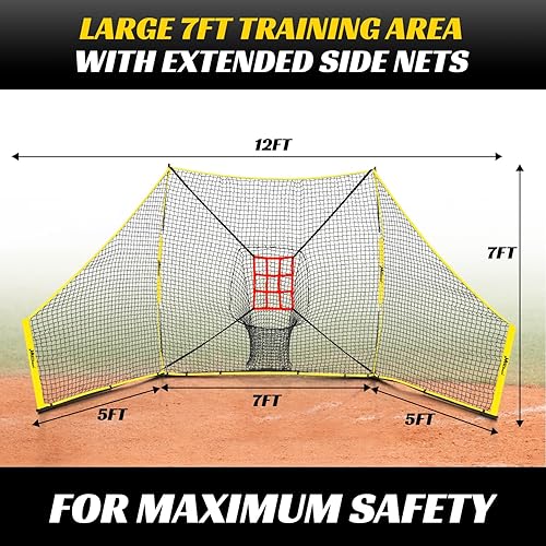 Miniatura 2 de Red de práctica de béisbol y softbol duradera con barreras, red de entrenamiento de 12 x 7 pies con objetivo de zona de ataque, sistema de