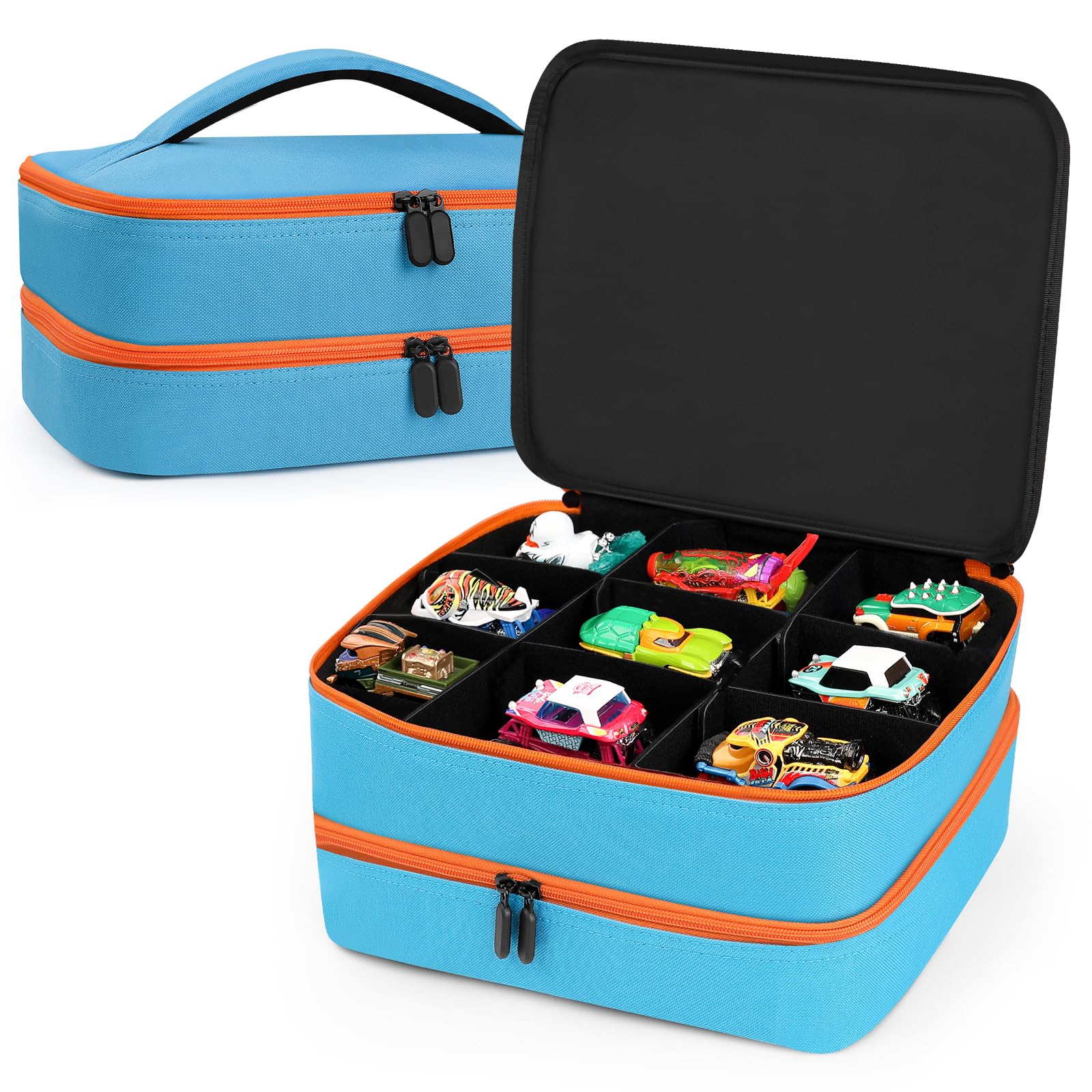 Madcat Carrying Case Compatible with 18 Monster Jam Trucks, Portable 1:64 Scale Monster Truck Bag Holding 18 Toy Cars, Bag Only (Blue)