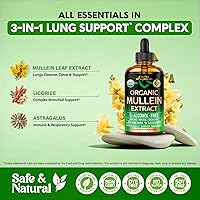Vista 6 de Mullein Drops for Lungs - USDA Organic Liquid - Mullein Leaf Extract Supplement - Made in USA - Lung & Bronchial Cleanse for Smokers - Respiratory