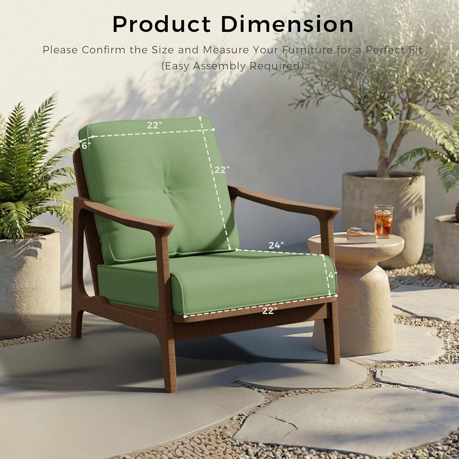 Patio Furniture Cushions Set, 22x25/22x24 Inch Outdoor Deep Seat Chair Cushions, Water Resistant & Fade Resistant, Removable Cover, 4" Thickened Outdoor Seat Cushion for Chair, Sofa(1 Set)