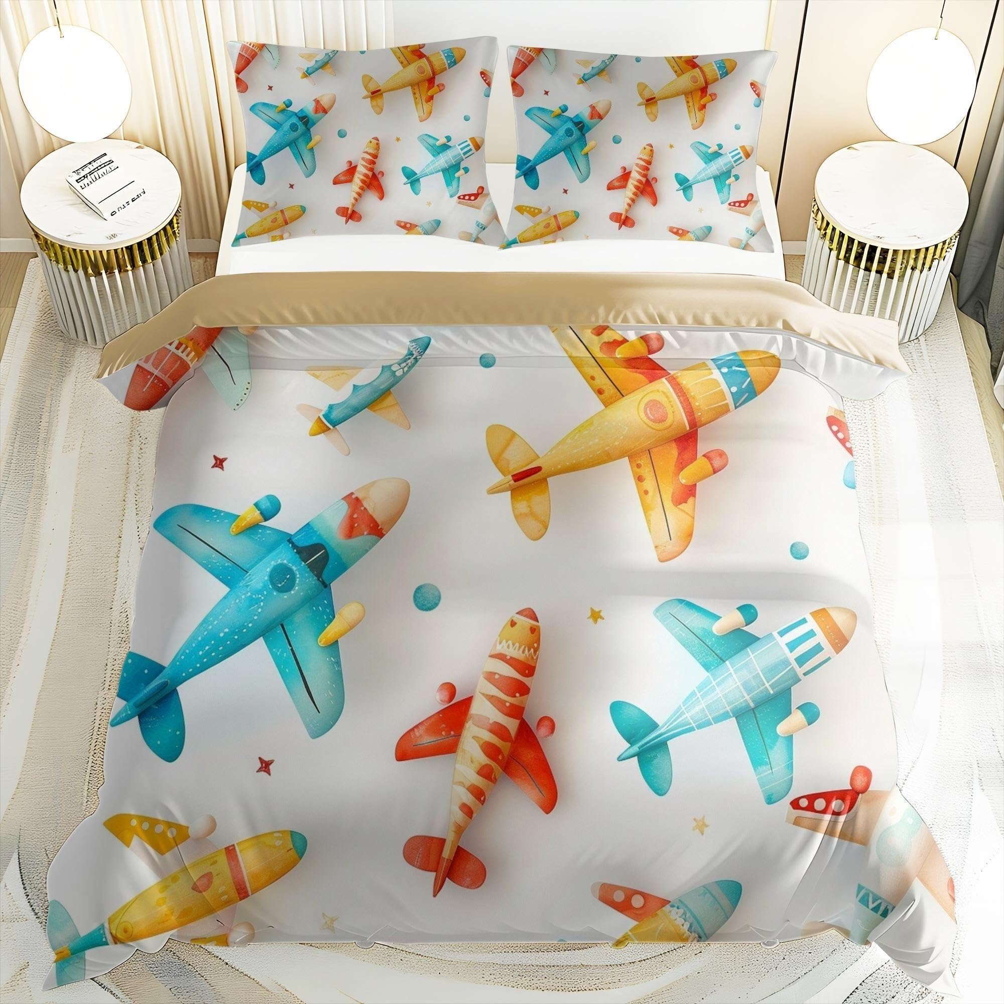 Parure de lit aviation 3 pièces avec housse de couette pour la décoration d'une chambre d'enfant
