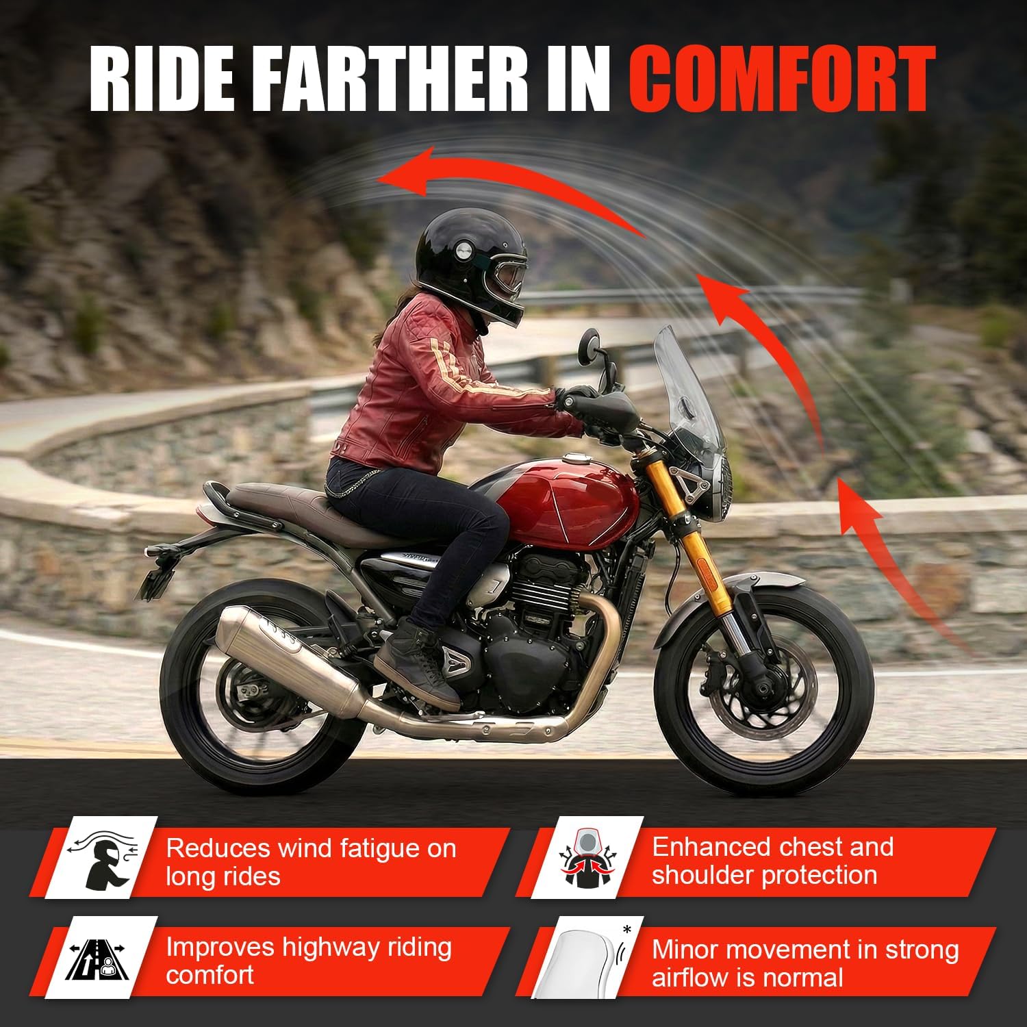 Universal Motorcycle Windshield 16.9" Touring Wind Deflector, Transparent | Upgrade 5MM Thickness Windscreen Fit for Yamaha Honda Kawasaki Suzuki Harley Wind Protection Fits 7/8" 1" 1 1/8" Handlebars