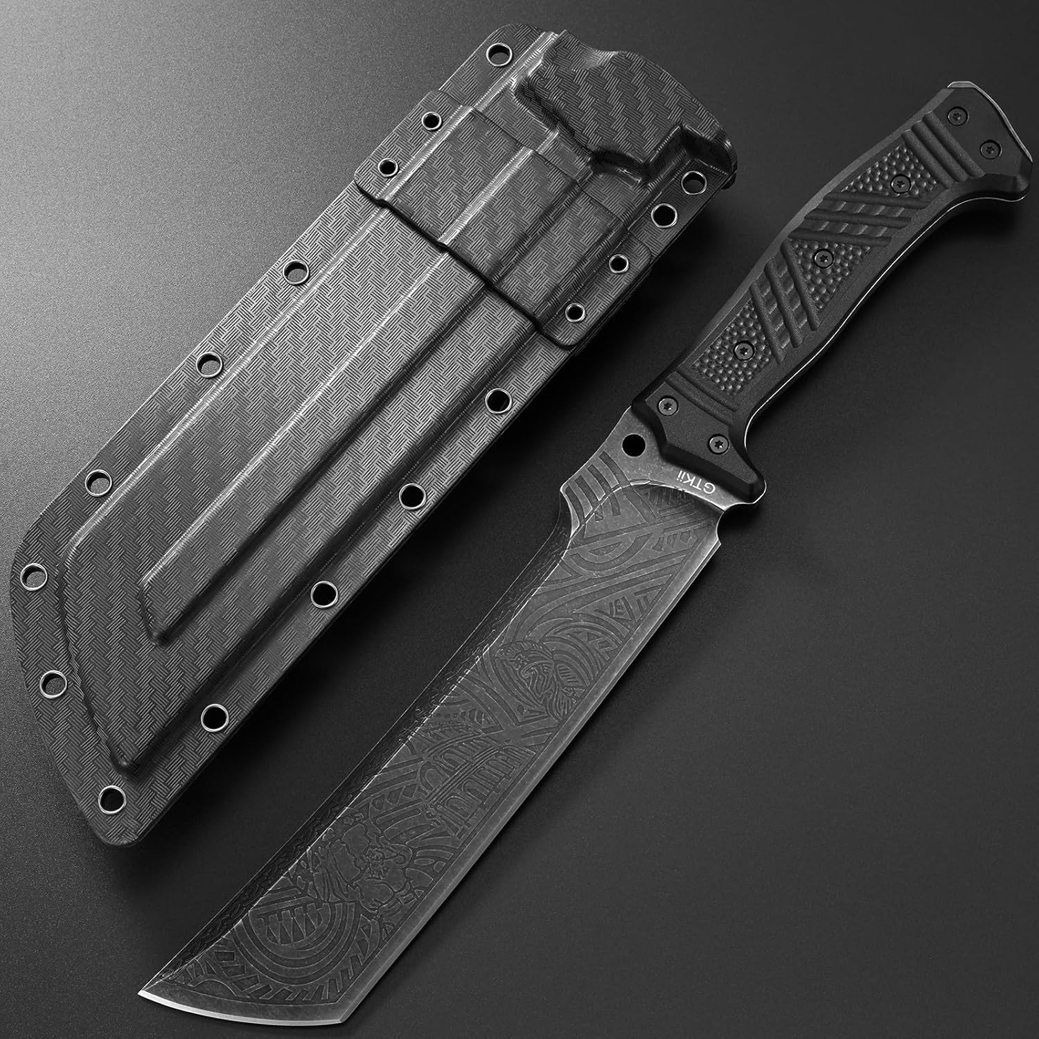 Gtkii GTK1 Fixed Blade Knife DC53 Steel Blade Nylon Fiberglass Handle Full Tang EDC Tool Knifes for Outdoor Camping Survival Adventure Bushcraft(Pattern blade)