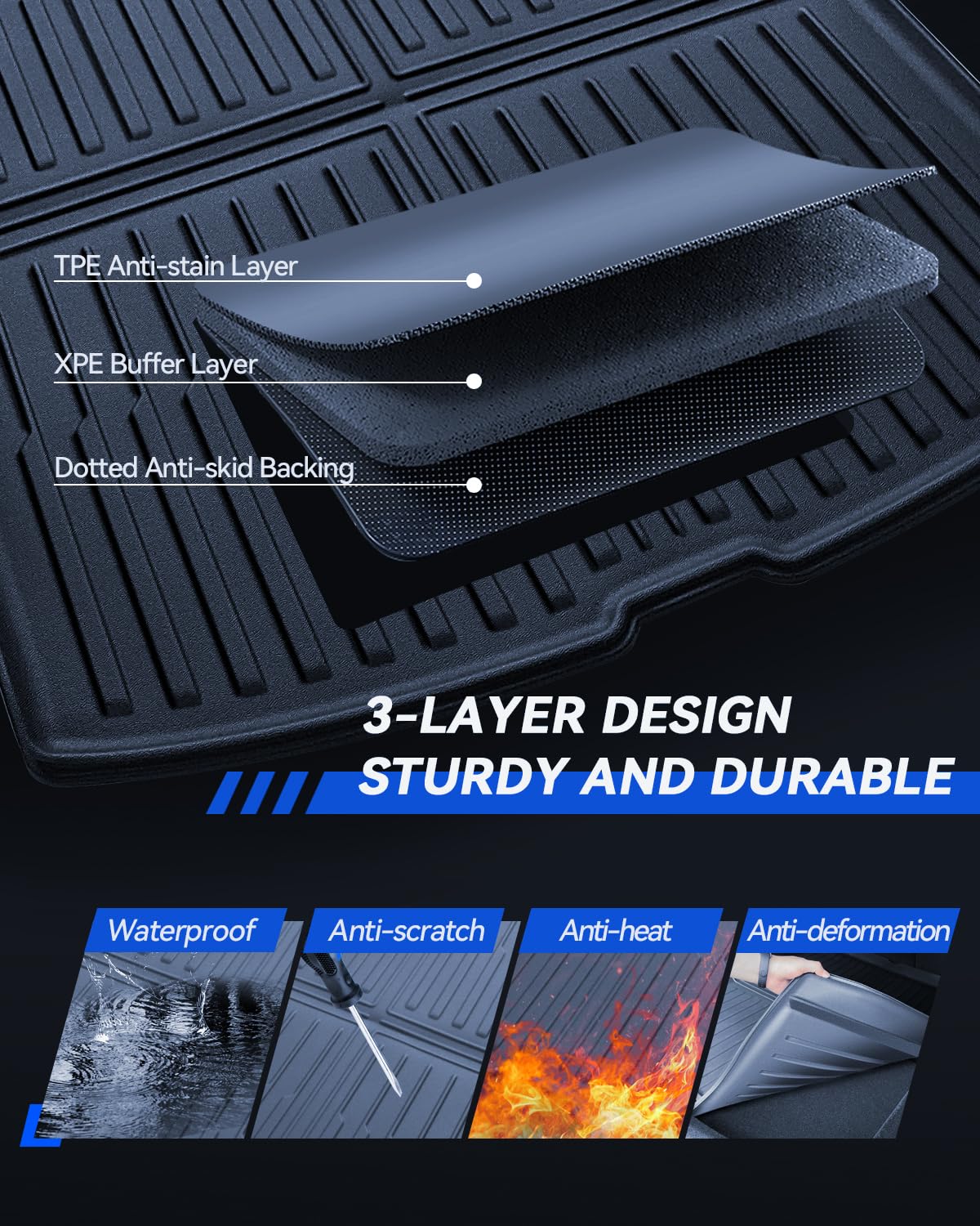 Tapis de Coffre pour Tesla Model Y 2025-2026 Juniper Tapis de Protection arrière en élastomère thermoplastique Toutes Saisons Antidérapant et imperméable Accessoires Tesla Model Y 2025-2026