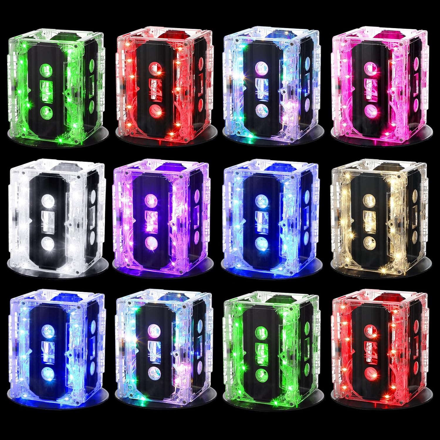 10 Sets 80s Party Decorations 90s Cassette Tape Bucket Centerpiece Tape Radio Boombox Birthday Party Table Neon Light Decorations for 1980 1990 Hip Hop Supplies