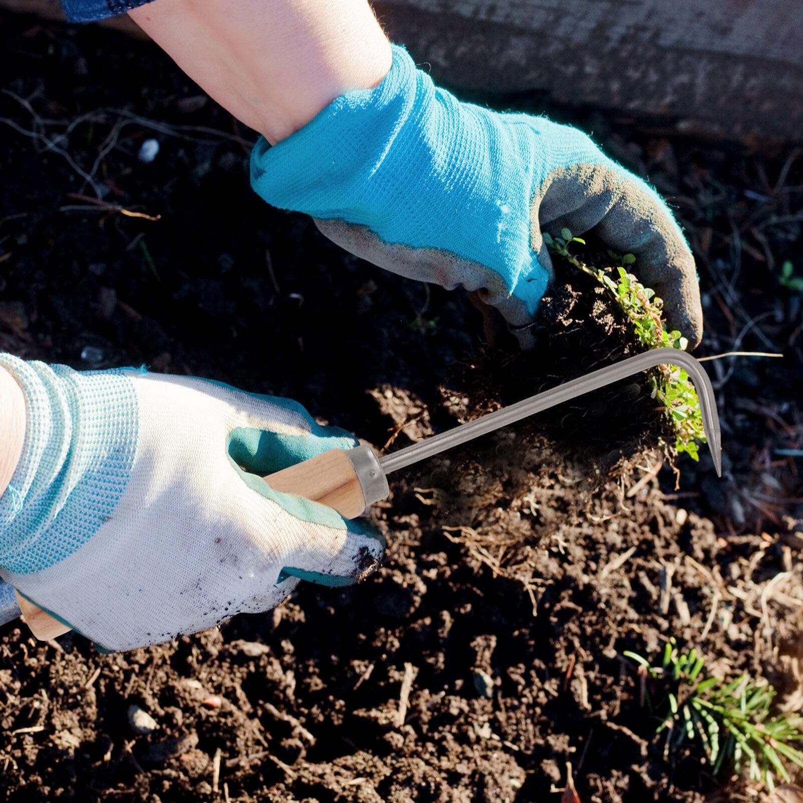 Griff Unkrautjäter Garten Unkrautwerkzeug für Haus Outdoor Garten Graben Kultivator Entferner Werkzeug Gartenarbeit Geschenk Einzelklauenhaken (Schwarz)