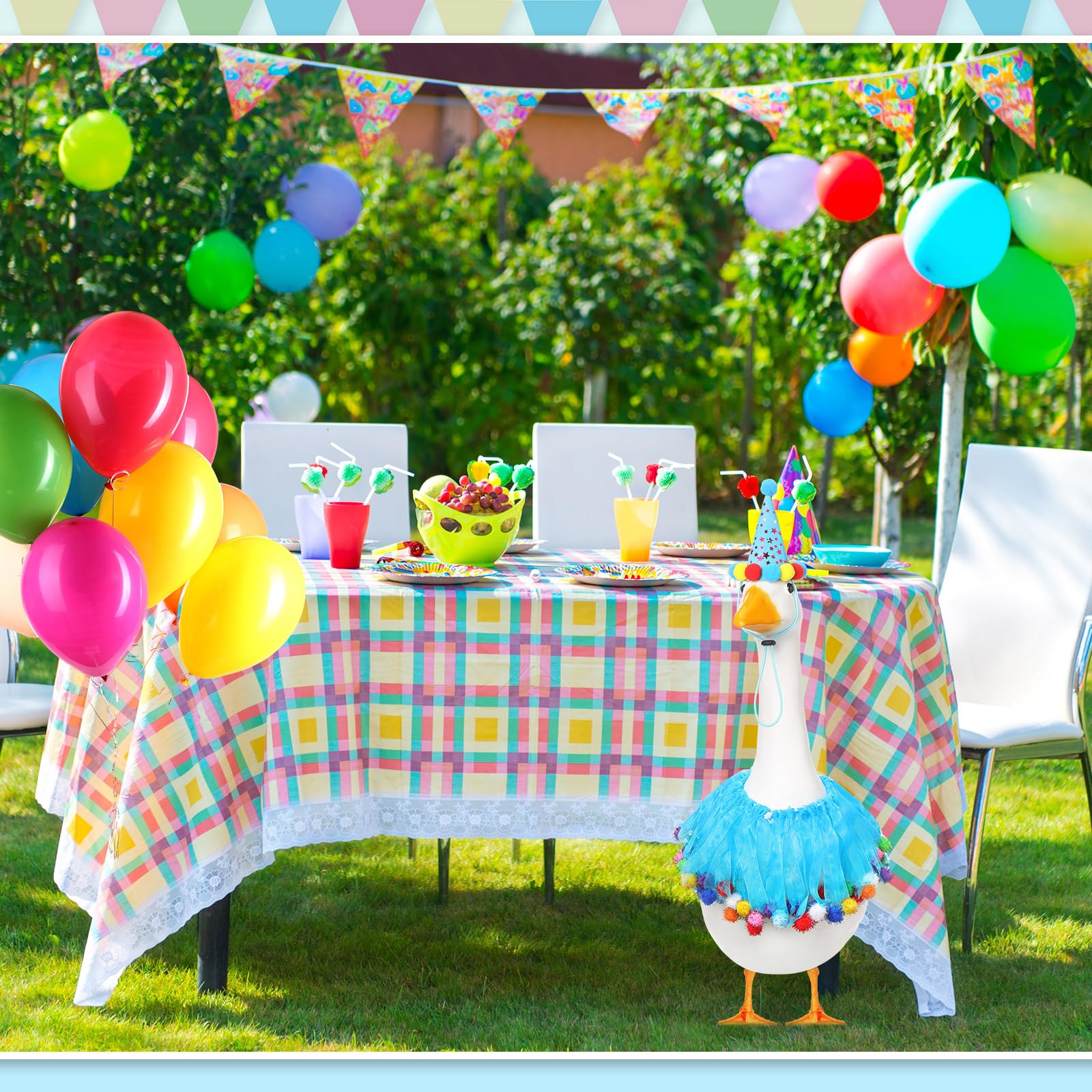 Geburtstag Outfit Für Rasengans – Blauer Hut & Tutu-Kragen Für 58,4 Cm & 43,2 Cm Garten-Deko