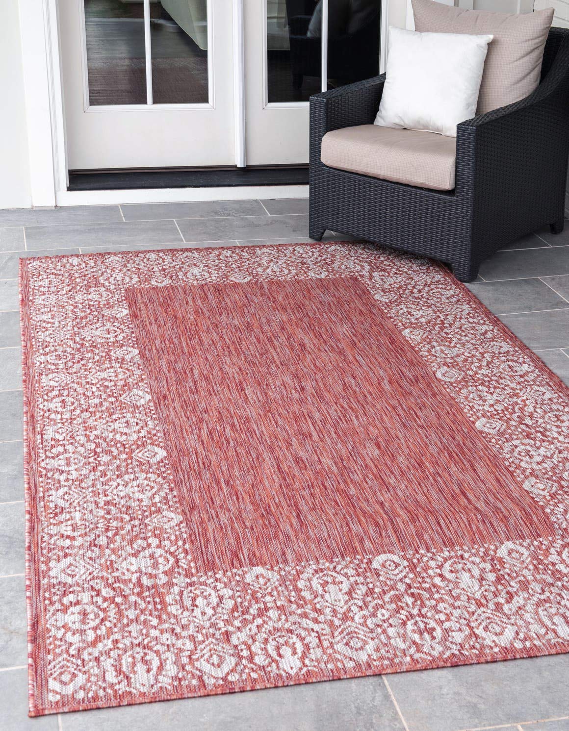 Unique Loom Outdoor Border Collection Floral Border