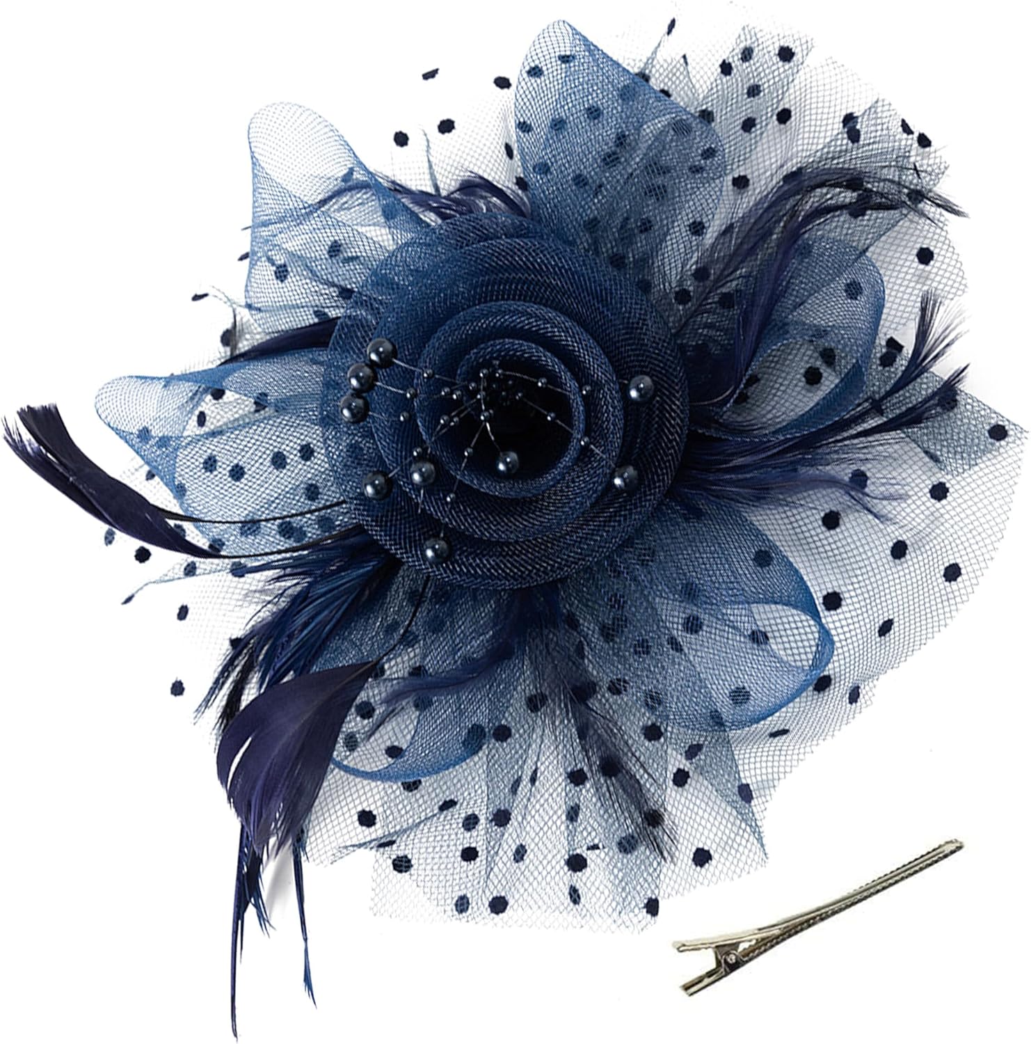 Kentucky Fascinators Hats for Women, Tea Party Headwear Mesh Flower Feather Headband & Hair Clip for Cocktail