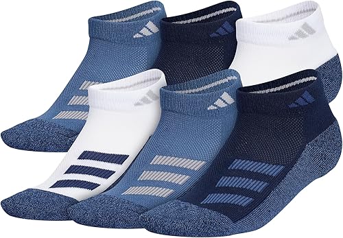 adidas Calcetines acolchados de corte bajo a rayas angulares para niños y niñas (6 pares)