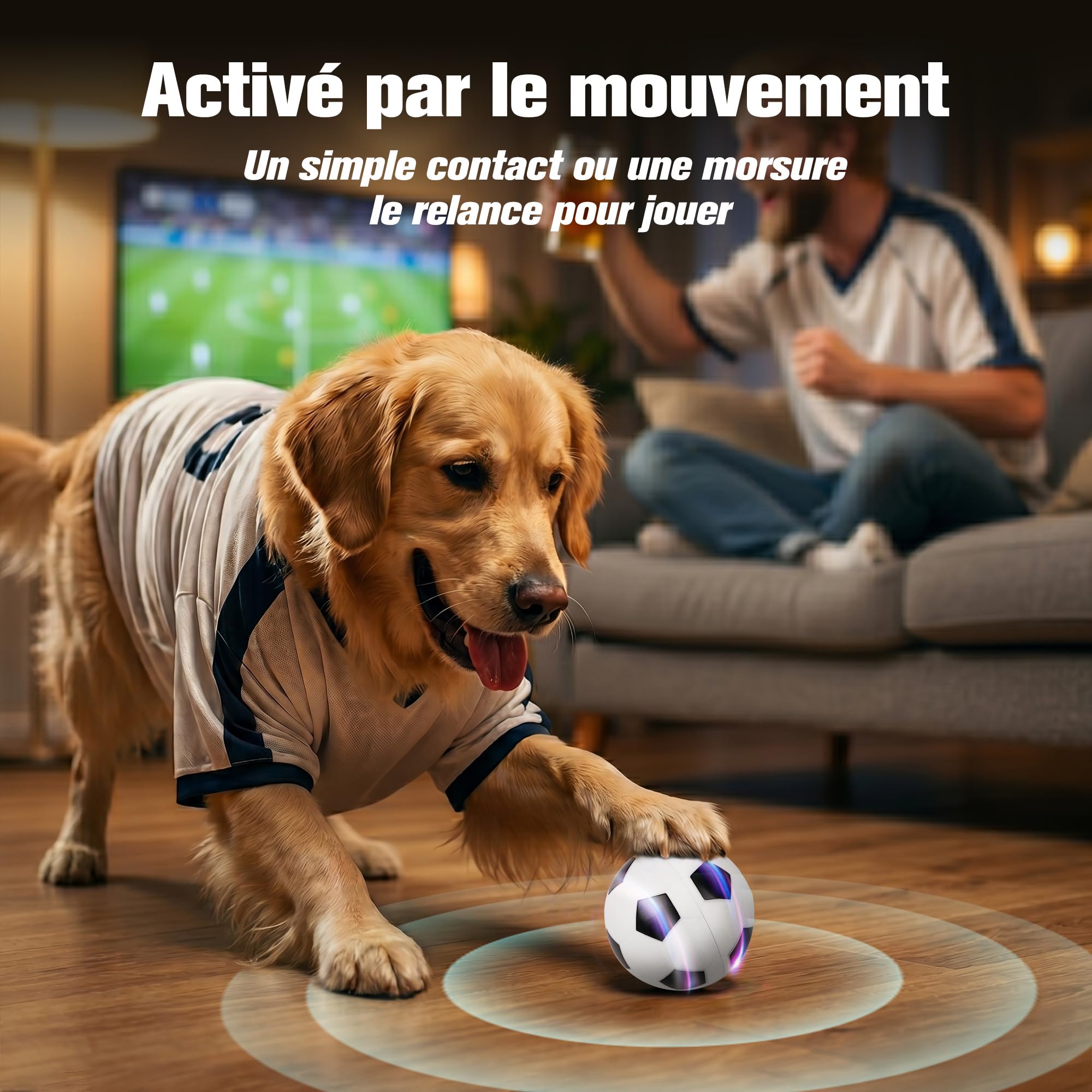 Pet Prime Balle Interactive pour Chien, Balle Football Coupe du Monde Rechargeable USB, 2 Modes détection Tactile, résistante intérieur extérieur
