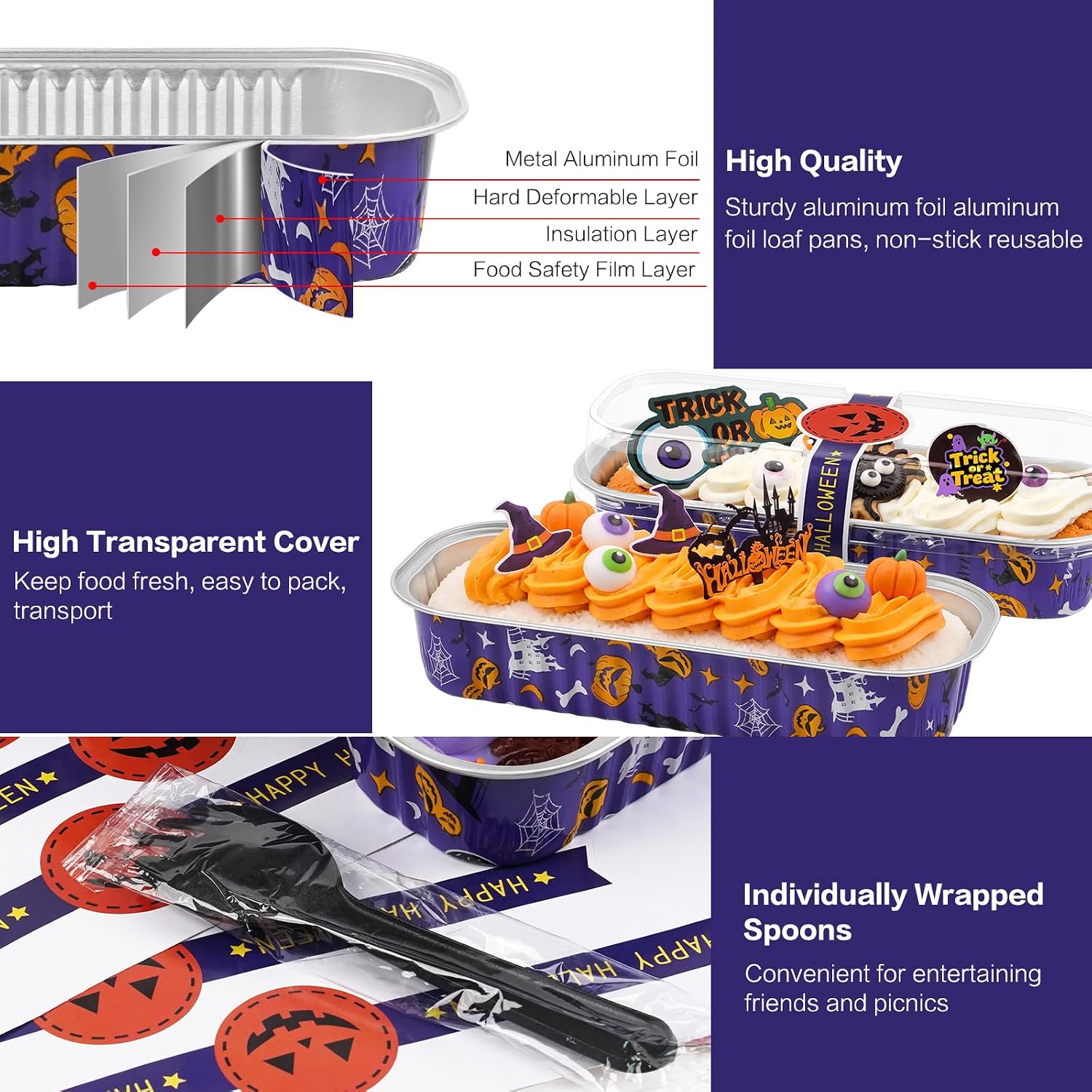 Halloween Mini Loaf Pans with Lids, Aluminum 6.8oz Mini Cake Pan 30Pack image 5
