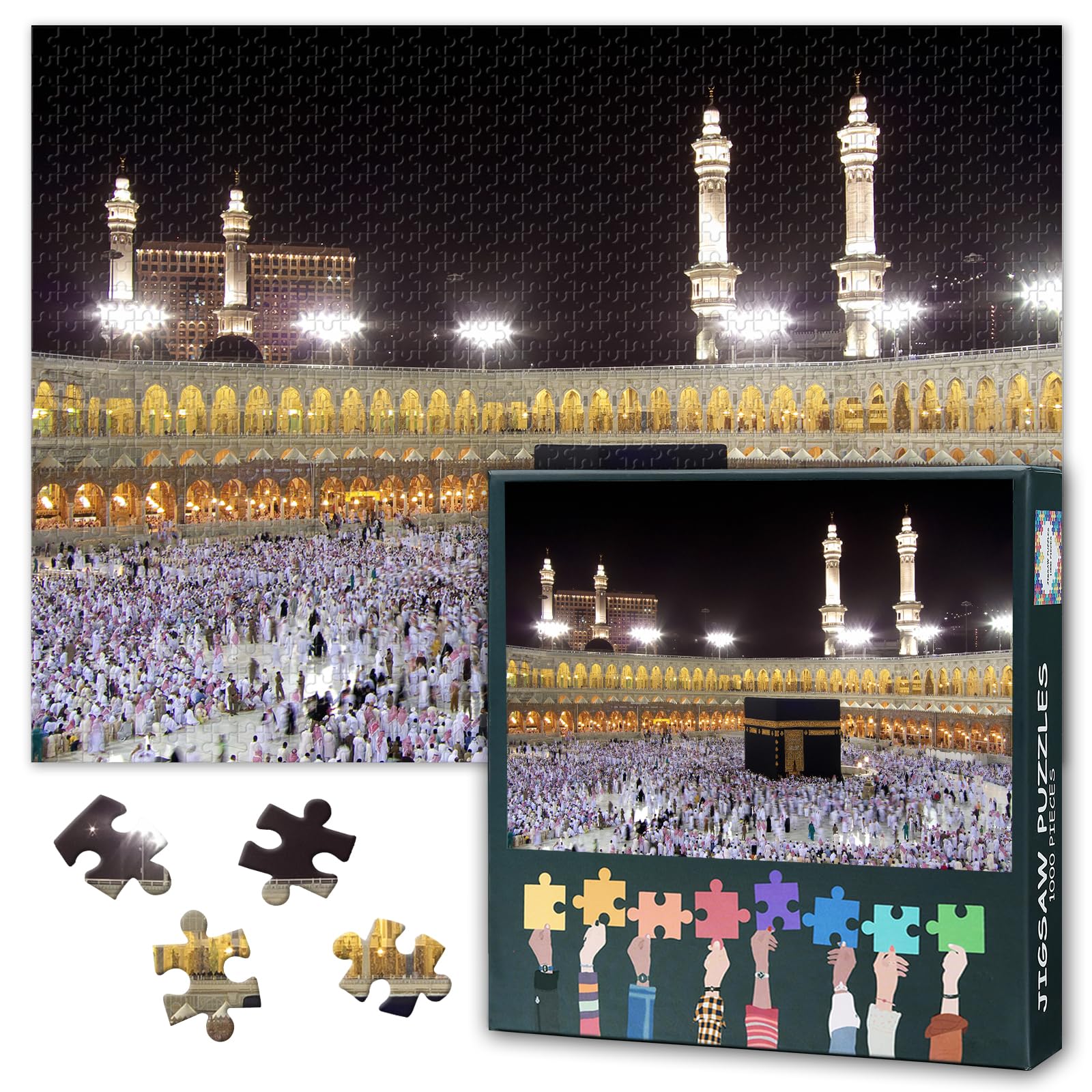 Jigsaw Puzzle 1000 Pieces for Adults Islamic Wall Art Mecca Saudi Arabia Muslim Mosque Artwork Spiritual Home Decor Large Puzzle for Wall Display 27.5x19.7 Inch
