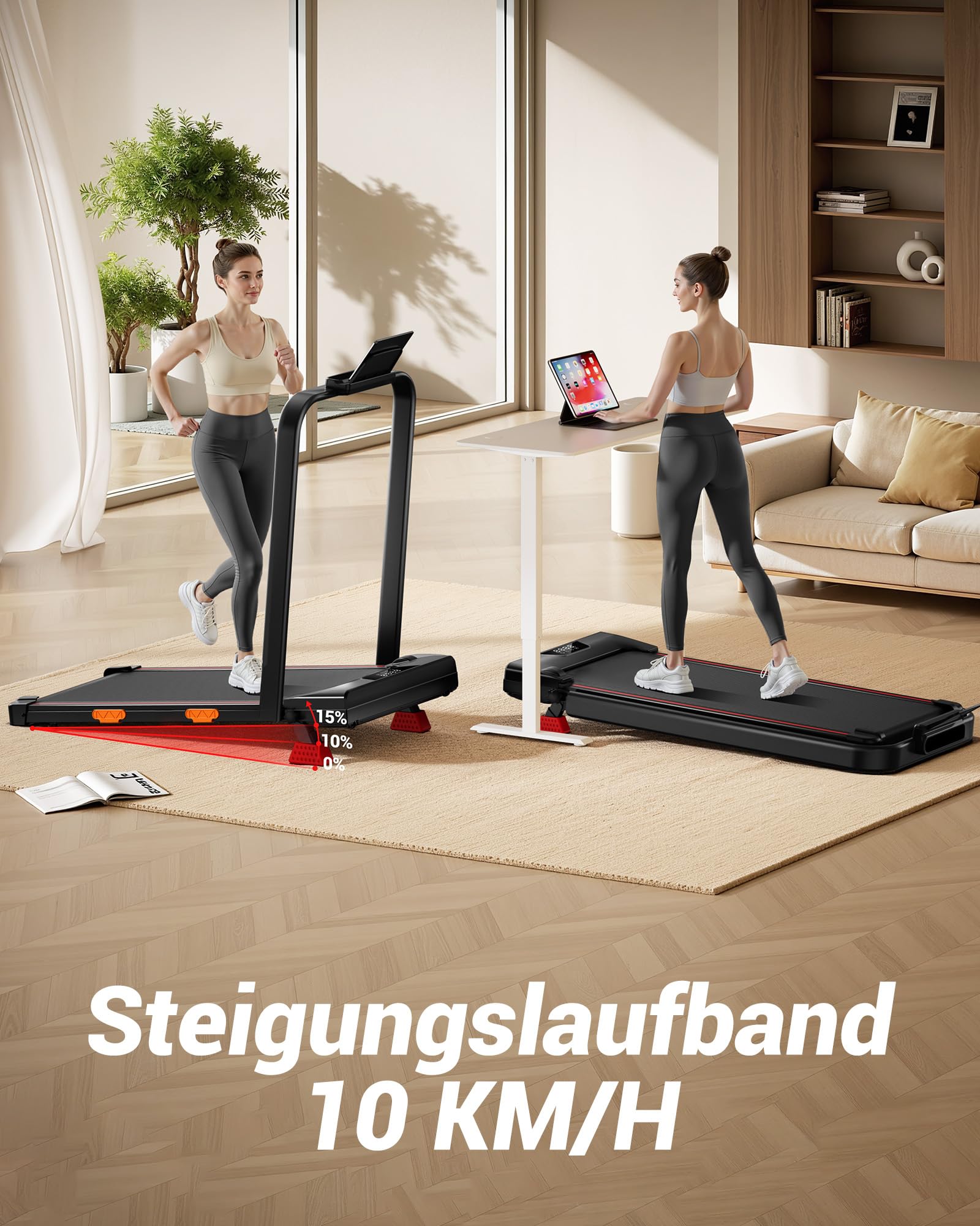 CURSOR Laufband für Zuhause Klappbar mit Steigung 15% 10KM/H Laufbänder | Treadmill for Home mit 2,5-PS-Motor,Leise Klein Büro Klappbar Kompakte 136KG，LED und Fernbedienung