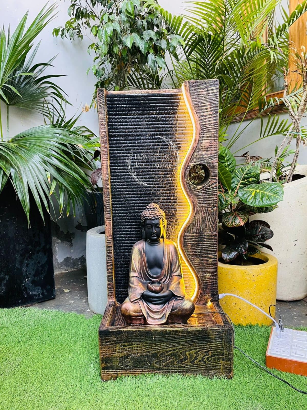 Homestead DECORE Solution Buddha Big Cascade Water Fountain,Garden AntiqueColor Large for Home,Office Items for Living Room |Best Gift for Any Occasion. Vastu Indoor Outdoor Decor with Led Lights-image-4