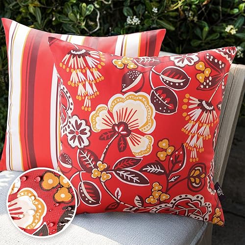 Phantoscope Paquete de 2 fundas de cojín decorativas para interiores y exteriores, impermeables, a rayas, florales, para patio, sofá, tienda de