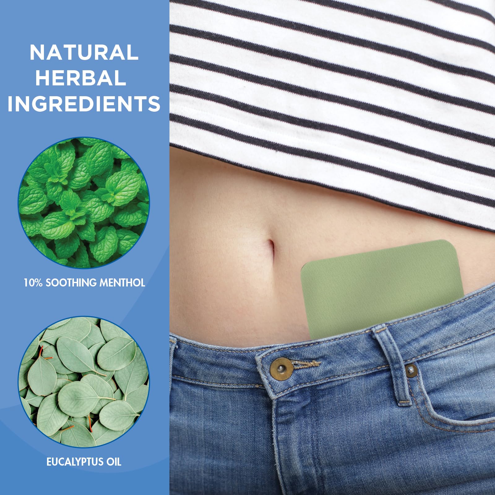 HealthWise Set per alleviare il dolore mestruale | Venti cerotti al 10% al mentolo + eucalipto | generosa toppa XL | cuscinetto riscaldante da 30,5 x 38,1 cm con calore umido e secco | Cura naturale e