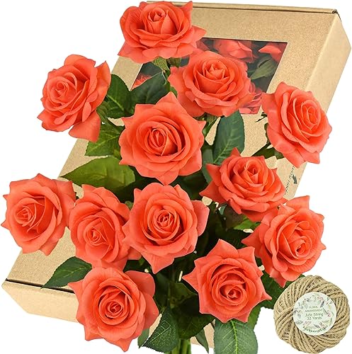 Miniatura 88 de FiveSeasonStuff 12 tallos de flores artificiales, rosas de seda de tacto real para decoración de bodas, ramos de novia, centros de mesa, fiestas y 9