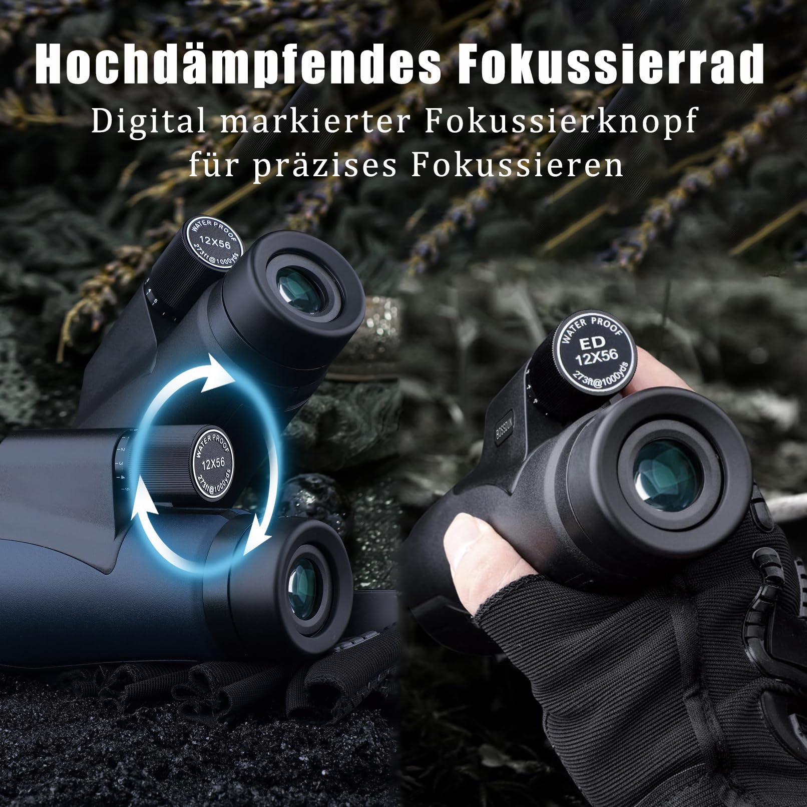 Monokular 12x56ED mit Entfernungsmesser Teleskop IPX7 Stickstoffgefüllt Wasserdicht, 21MM Okular，BAK4 Prisma & FMC-Linse, Nachtsicht für Erkundungen Vogelbeobachtung, Jagen, Wandern, Konzert