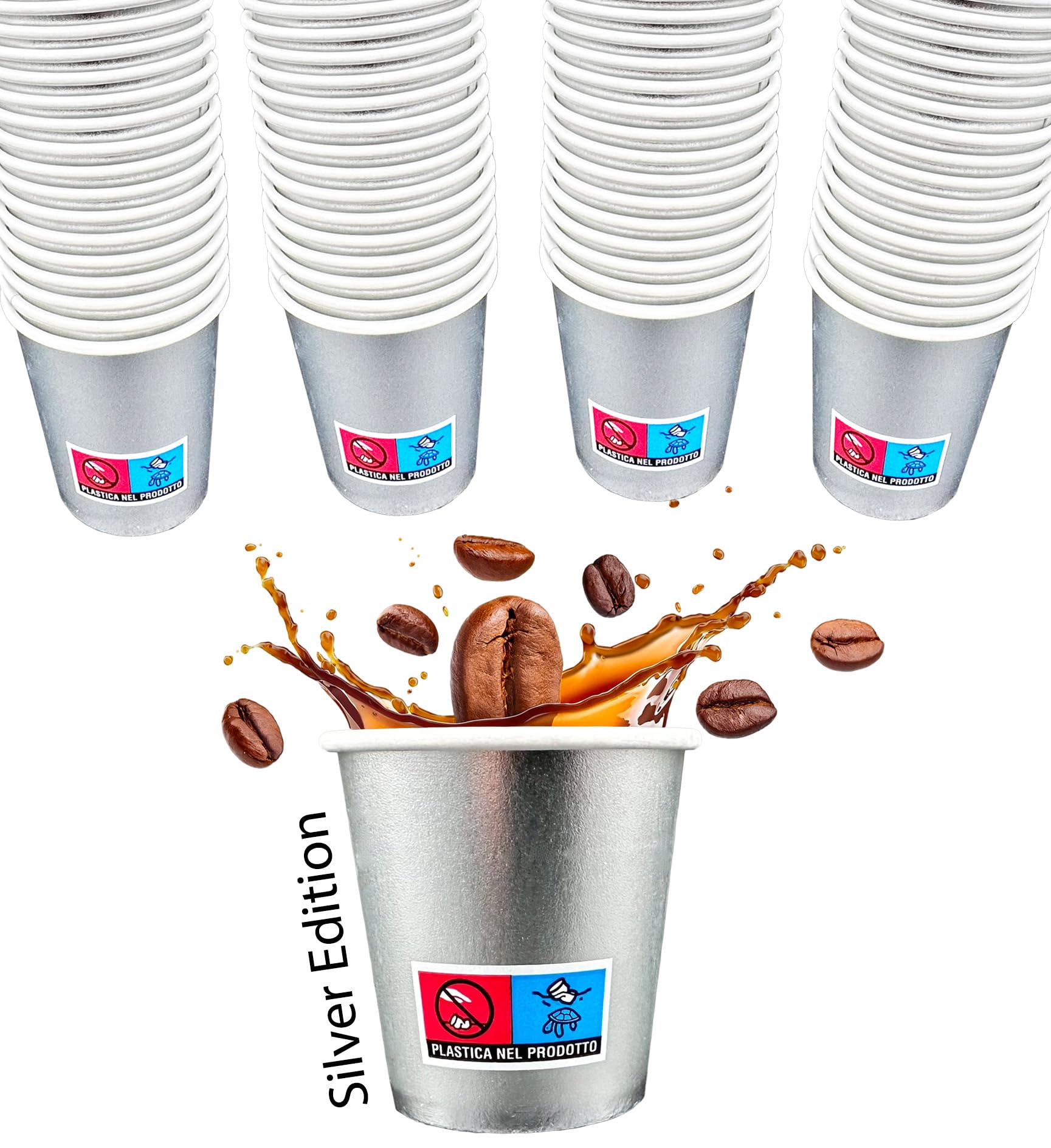 SWEEPING,1000 Bicchierini Caffè monouso,tazzine caffe in carta da 65ml - SILVER EDITION - Bicchieri caffe monouso per un esperienza elegante