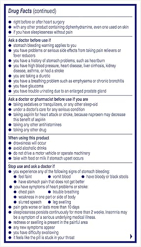 Miniatura 8 de Aleve PM Sleep Aid Plus - Cápsulas para aliviar el dolor, naproxeno sódico y difenhidramina HCl, nocturno, 120 unidades