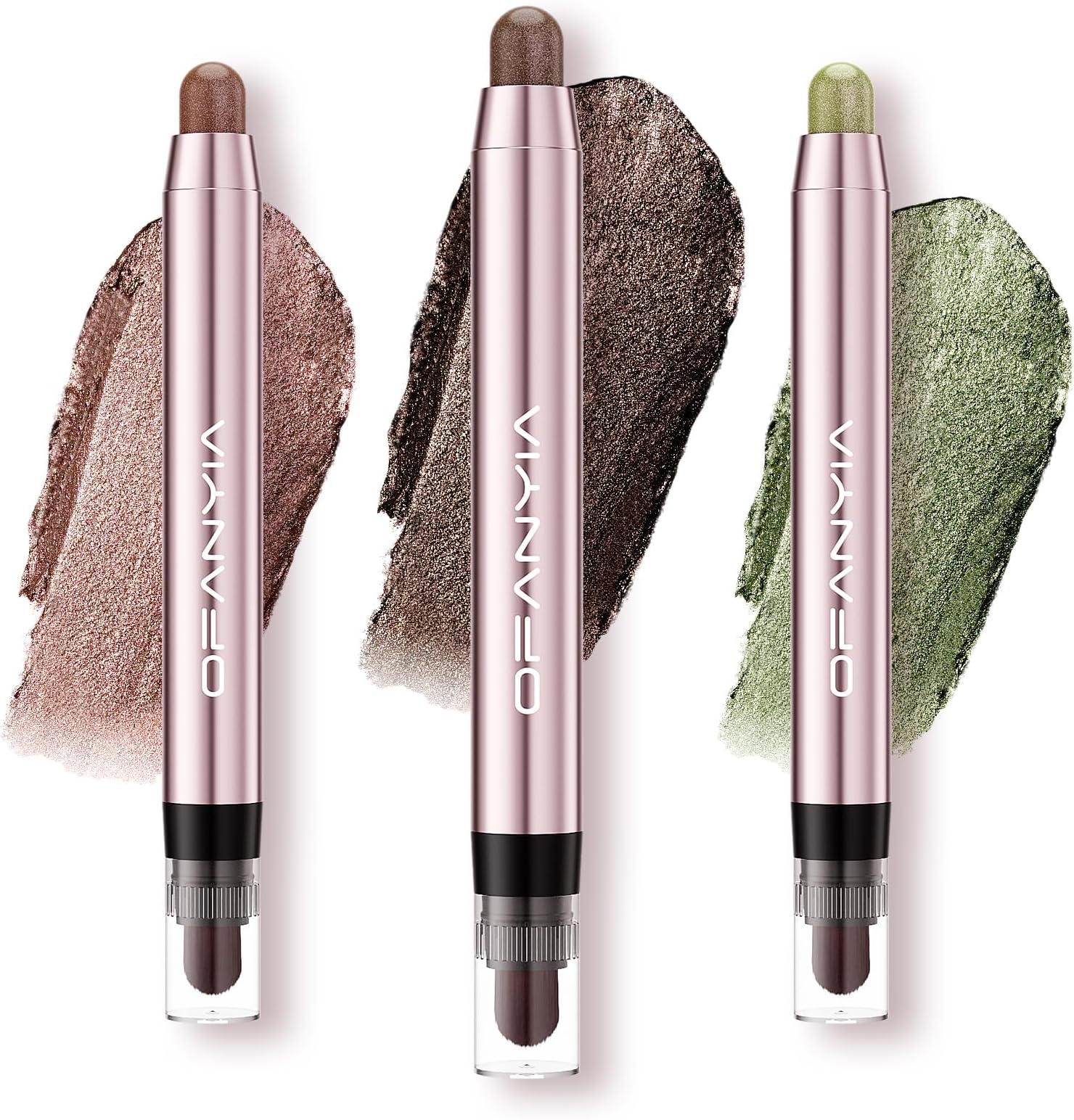 Eyeshadow Stick with Brush, KOERIM 3 Pack Waterproof Glitter Eye Shadow Sticks, Shimmer White Eye Brightener Crayon, Cream Eyeshadow for Younger Older Skin, Eye Makeup Pencil (B)
