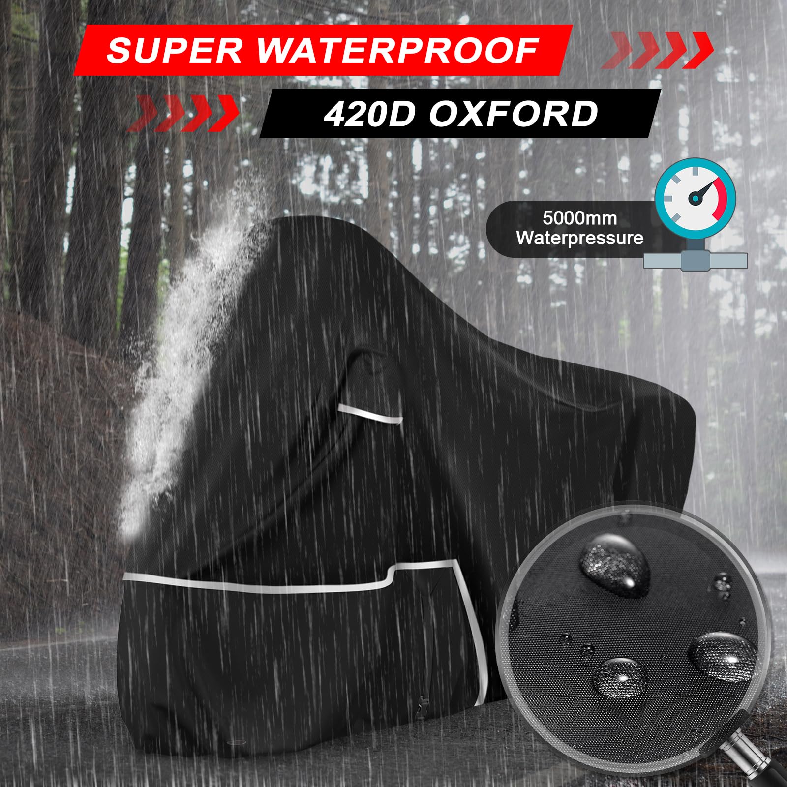 Telo Copri da Esterno per Piaggio Vespa GTV GTS GT60/125/200/250/300 (senza bagagliaio), Telo Copertura Coprimoto Copri Moto Vespa 125 420D Tessuto Oxford Impermeabile Resistente All'inverno, Nero