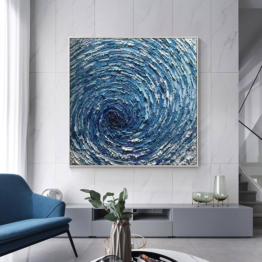 Amazon.co.jp: ブルー抽象ブルーテクスチャアートジークレー絵画