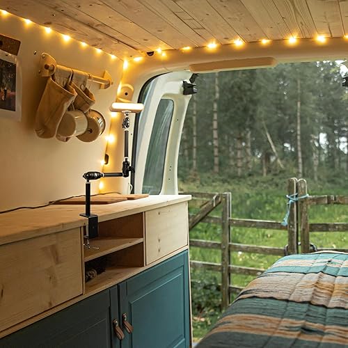 Miniatura 8 de Abrazadera de soporte de escritorio con abrazadera C de brazo mágico con control táctil, luz de lectura LED, 3 temperaturas de color, 3 baterías