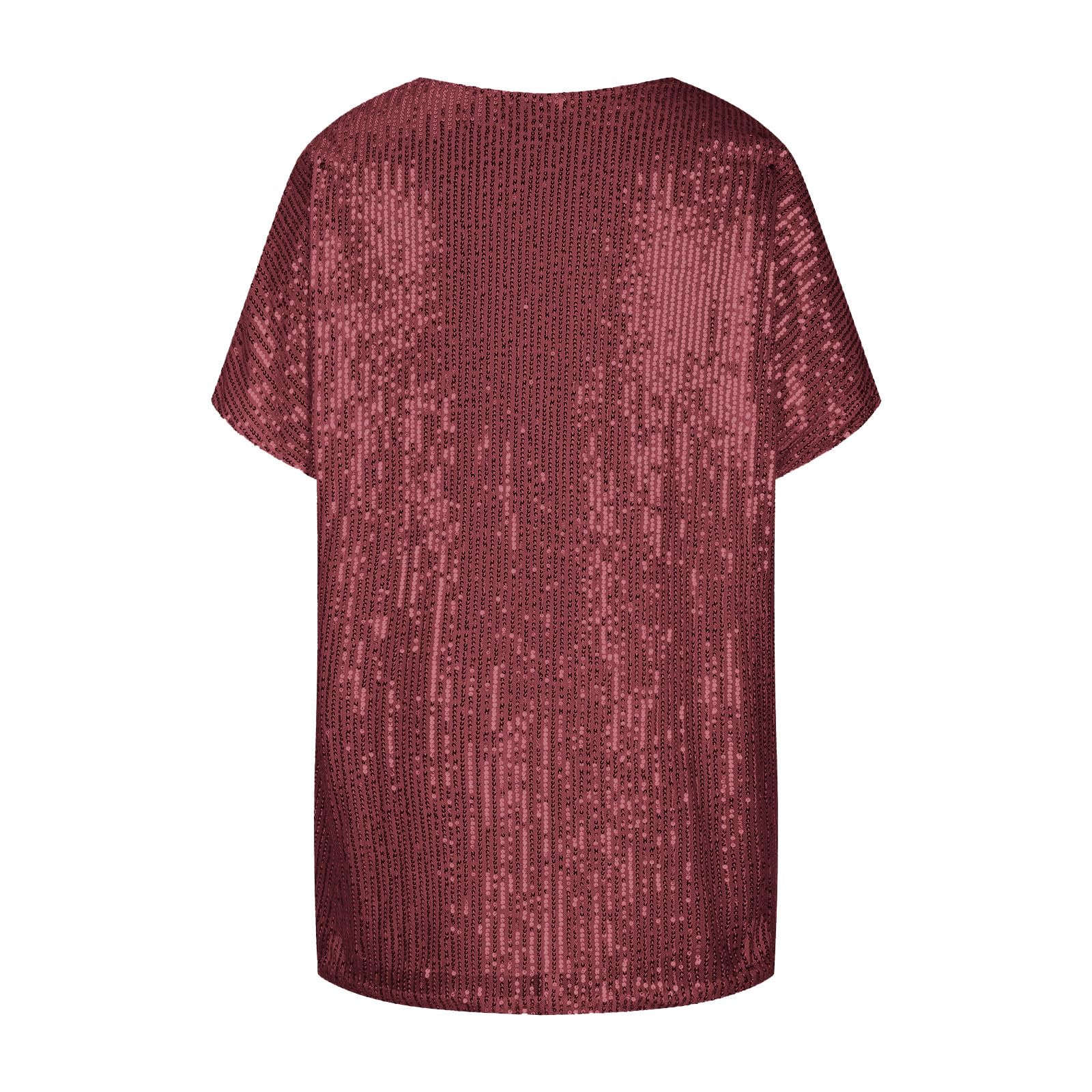 Top Donna Sexy Largo a Paillettes Scollo a V Profondo Maniche Corte Magliette Sparkly Curvy Manica a Campana Sequin Camicia Glitter Nera Capodanno Maglie Brillantini Sera Top Cerimonia Camicette