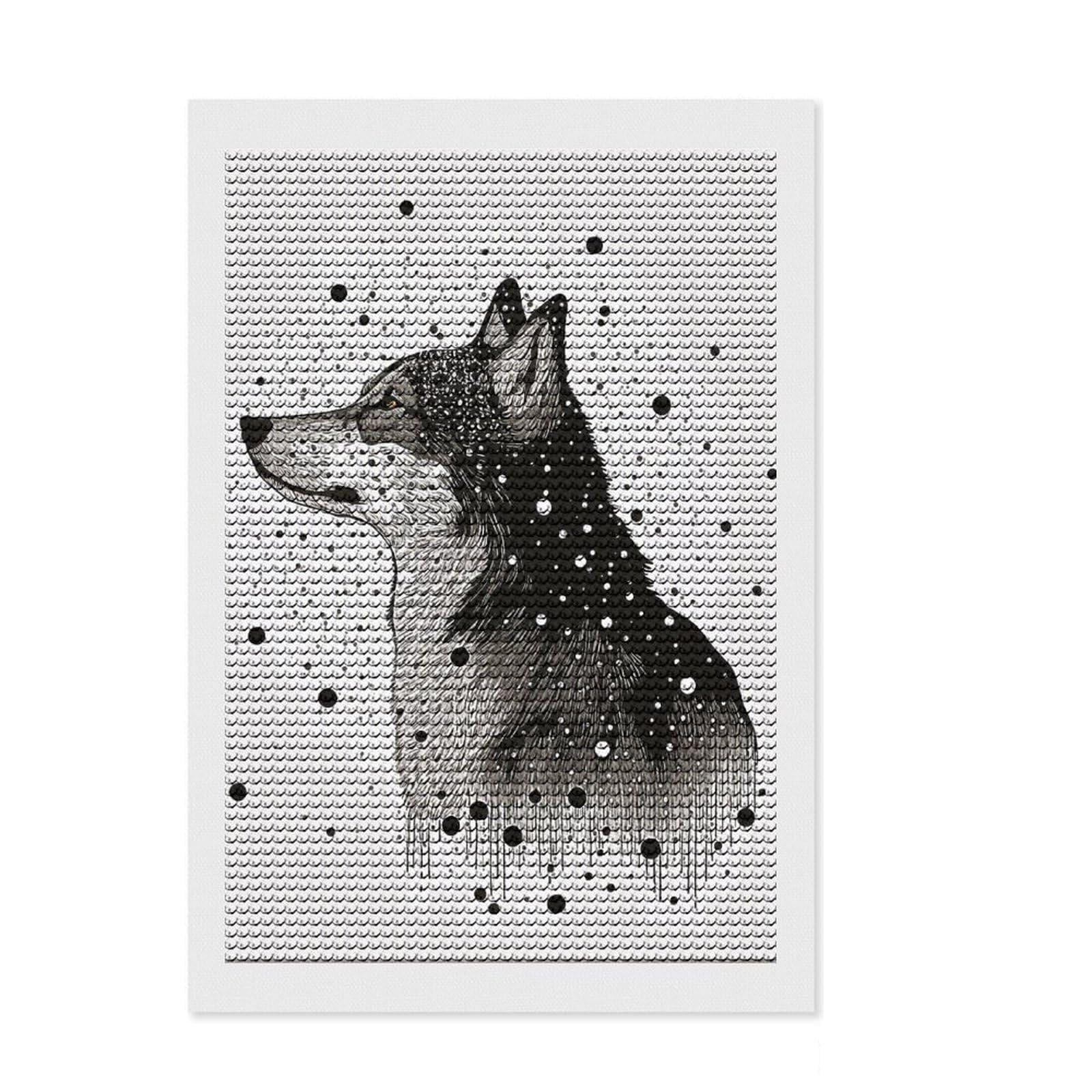 Junmoney Drawing Wolf Diamond Art Kit 8"x12", with Tool Kit, Easy to Enjoy, Bedroom Decor, Christmas Gift, Pleasing Wall Art Project