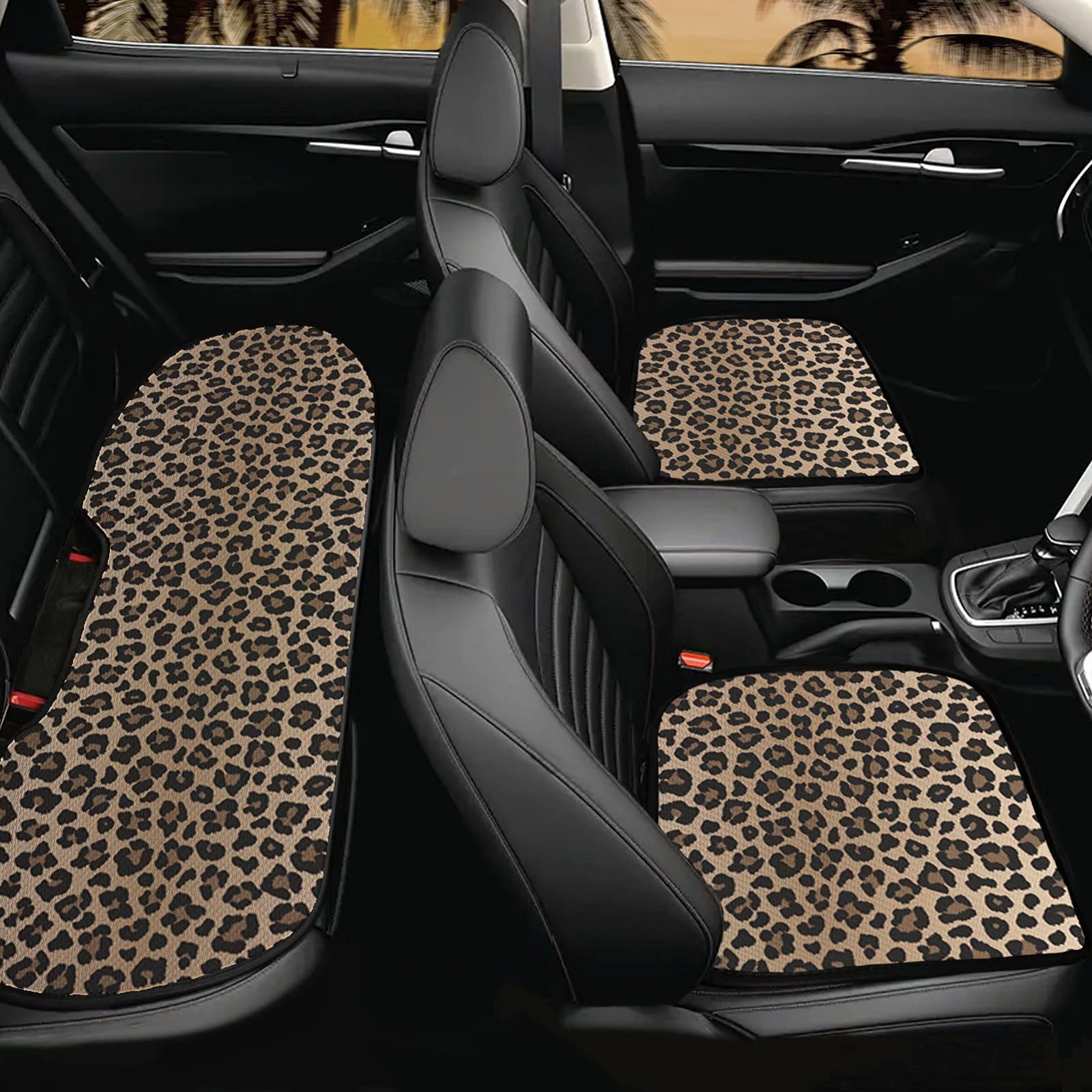 chaqlin Leopard nadruk poduszka na fotel samochodowy, ochraniacz na tylną ławkę dla zwierzaka pies koc, przednie maty na fotel pasażera, wygodne maty tylne siedzenie dla kobiet mężczyzn akcesoria samochodowe pełny zestaw 3 szt