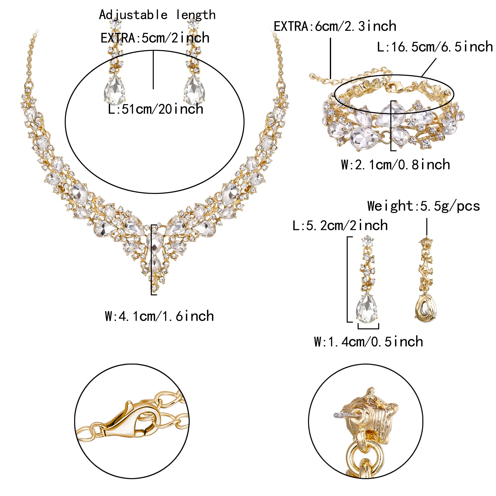 EVER FAITH Parure Bijoux Mariage Collier Boucles d'oreilles et Bracelet 3PCS Ensemble pour Femmes Autrichiennes Cristal Goutte d'eau Cluster de Clair Ton d'argent