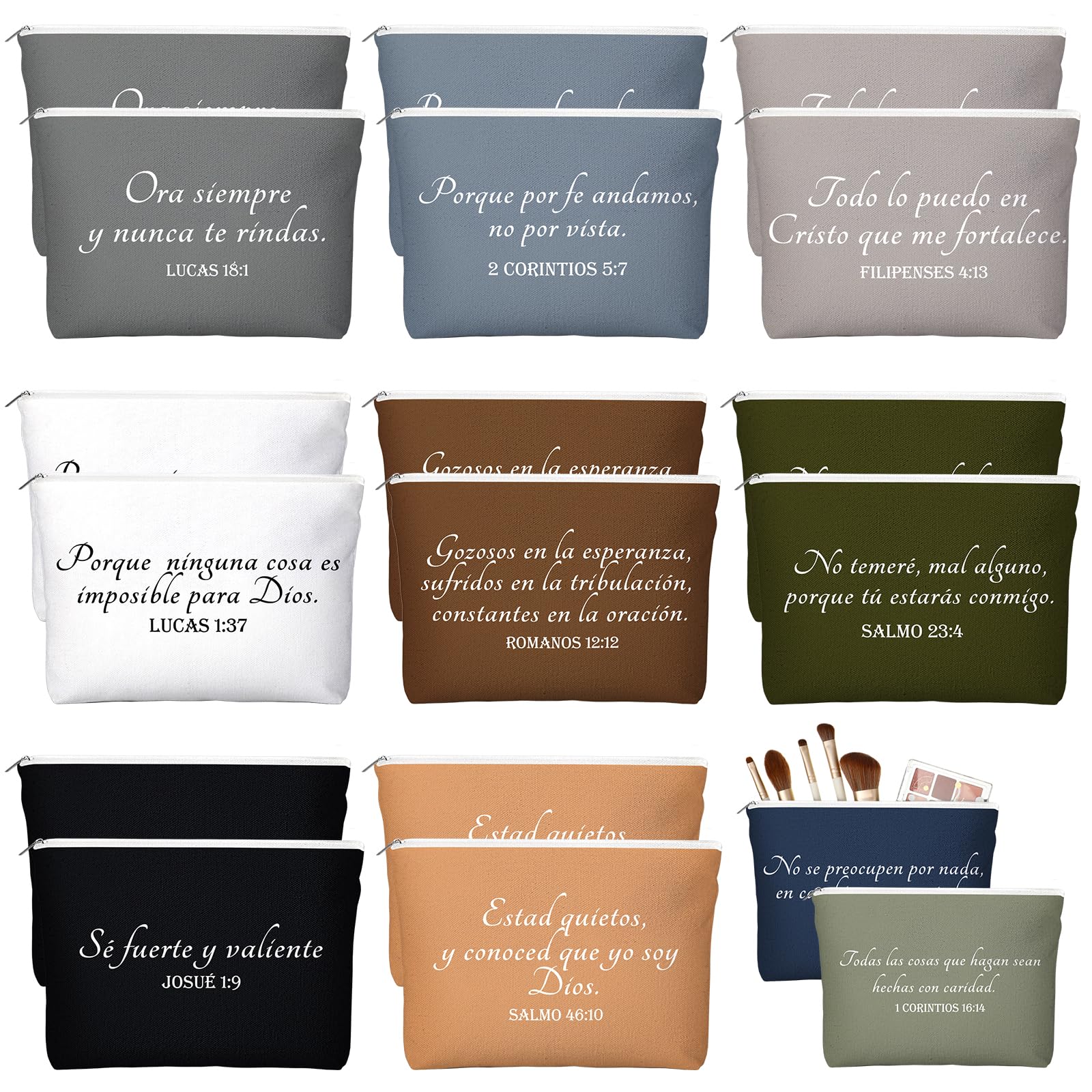 Huhumy 20 Pcs Inspirational Christian Easter Gifts for Womens History Month Religious Makeup Bags Canvas Bible Verse Cosmetic Bag with Zipper Church
