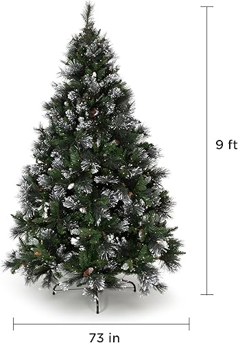 Miniatura 10 de Papyrus Árbol de Navidad artificial preiluminado de 9 pies, pino de Carolina, conos de pino, luces blancas cálidas, incluye soporte y bolsa de