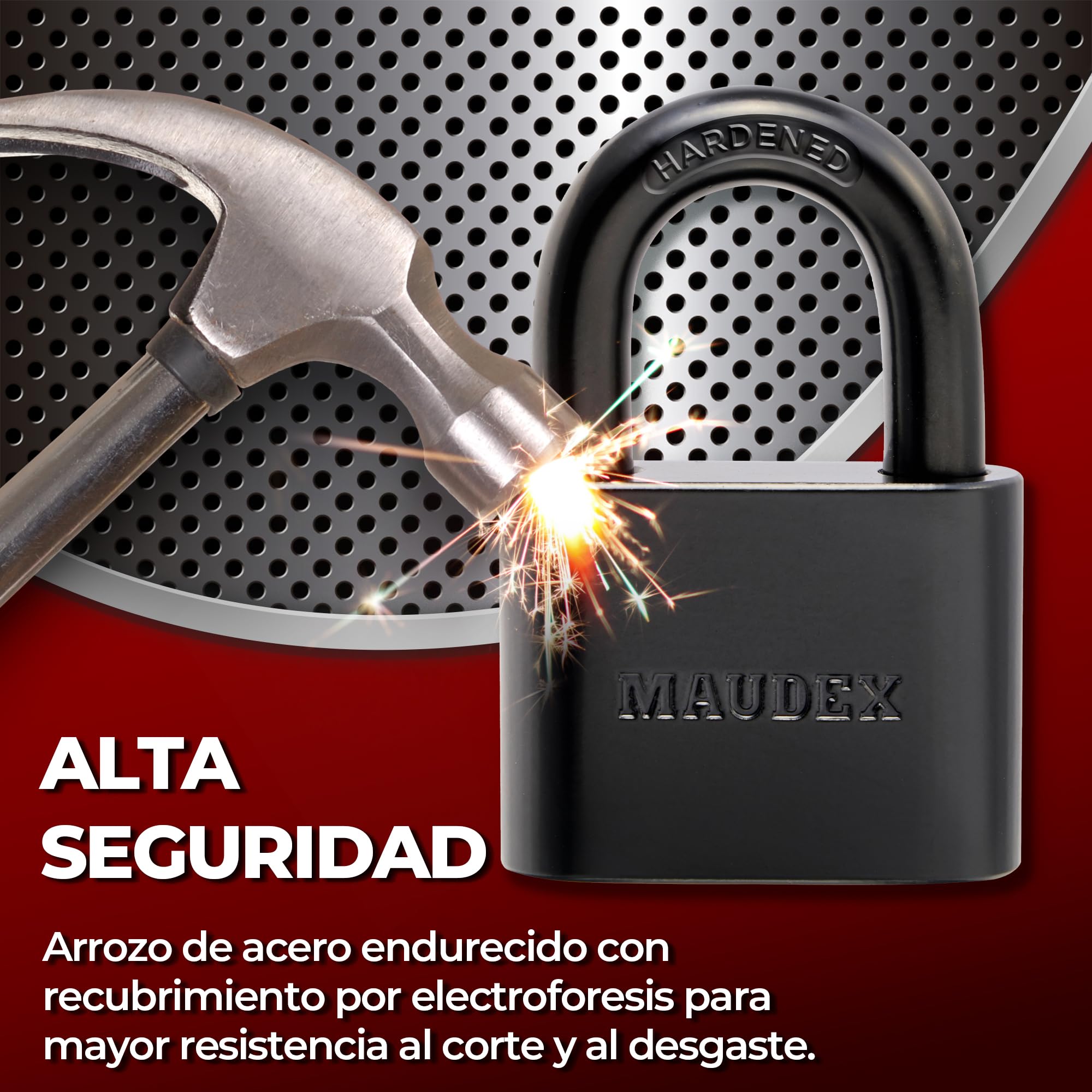 Maudex® PBK50 Candado: protección para todo tipo de clima con 5 llaves, cilindro de latón y recubrimiento resistente a la intemperie para cobertizos, portones, almacenes y más