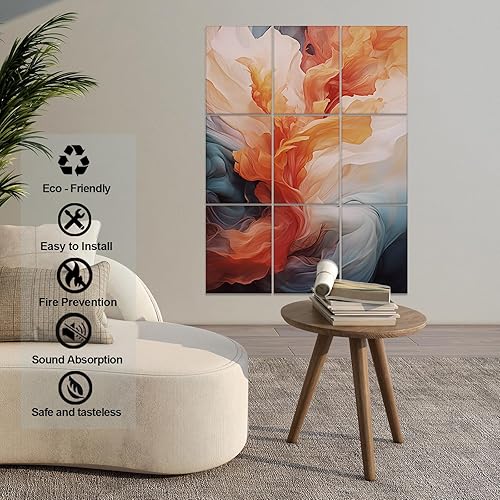 Miniatura 3 de Paquete de 9 paneles acústicos de arte para pared, paneles absorbentes de sonido de 48 x 36 pulgadas, paneles decorativos de amortiguación de