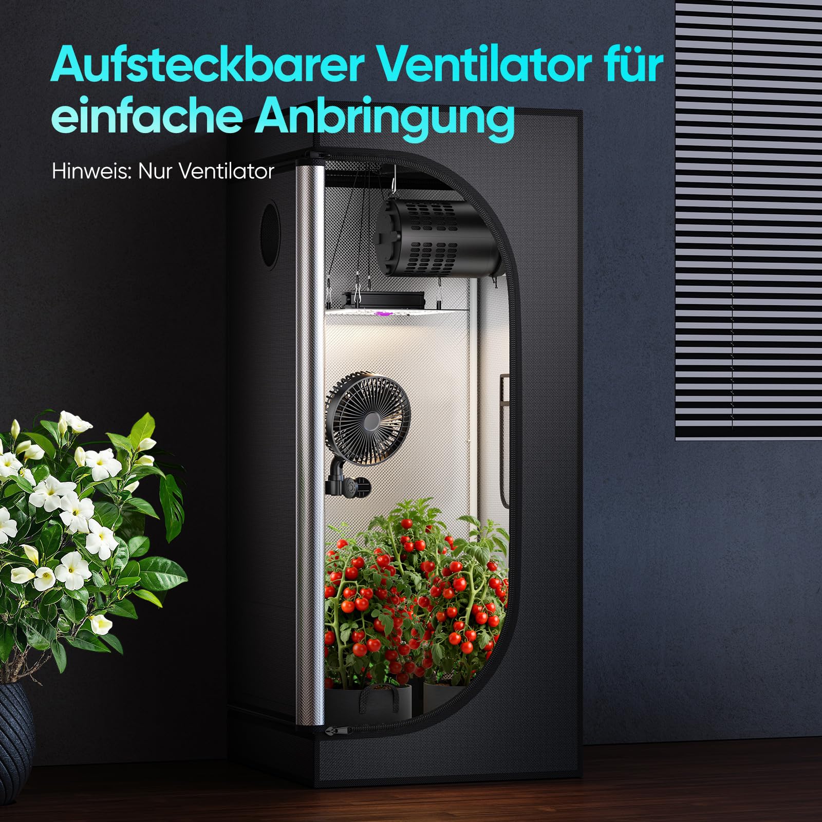 Ventilatore a 4 livelli da 10 W con clip: oscillazione automatica a 45° e inclinazione a 90°, 2200 giri/min, max 32DBA silenziosa con clip per Growbox con durata di 50.000 ore, ventola di serraggio
