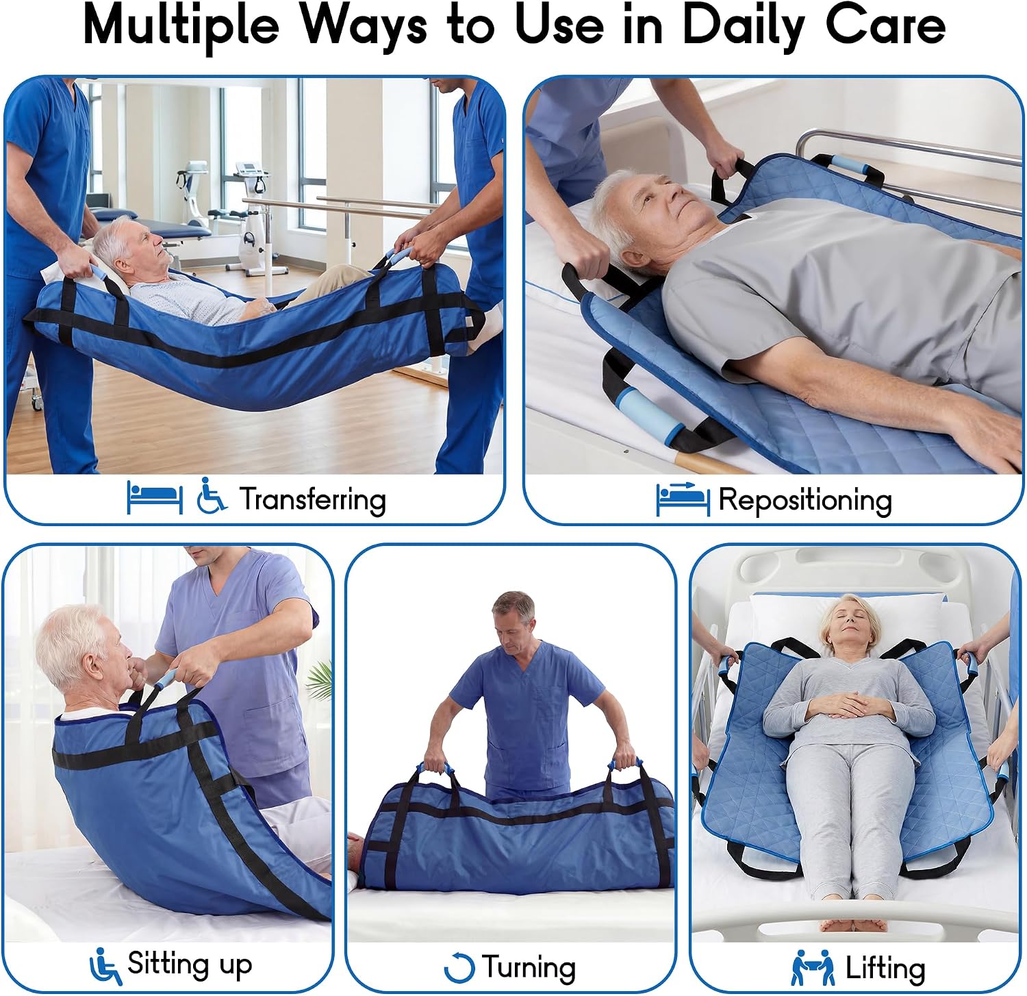 CoolShields Positioning Bed Pad with 8 Reinforced Handles, 34" x 52" Washable Waterproof Transfer & Sliding Sheet for Moving, Turning & Lifting Patients, Elderly, Bedridden & Incontinence Care