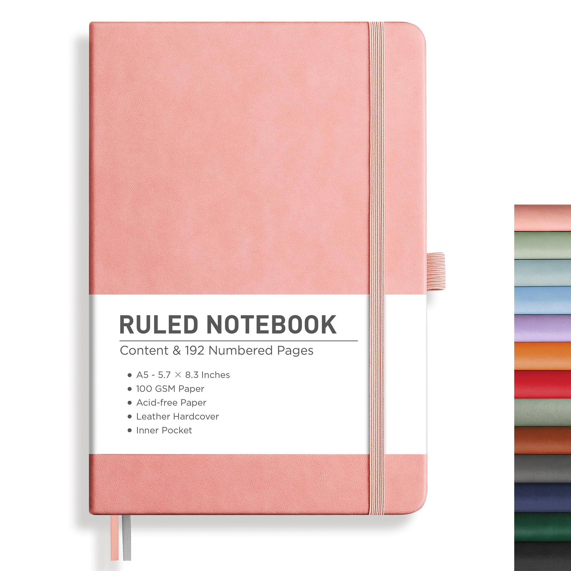 RETTACY Lined Journal Notebook, 192 Numbered Pages, A5 Size (5.7'' x 8.3'')