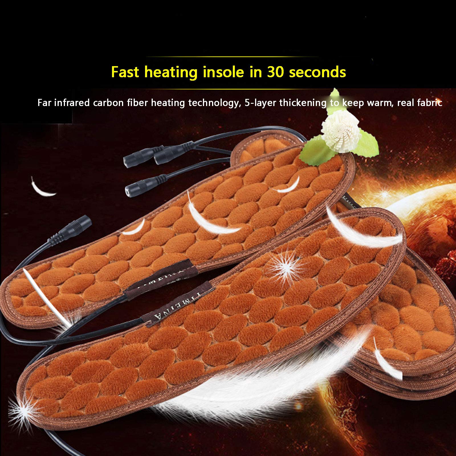 NANANA Semelle Intérieure Chauffante Chauffante USB Électriques Semelles de Chaussures Chauffantes USB Réutilisables Lavables pour Femme Homme Hiver Chasse Ski Pêche Randonnée,B,39~40